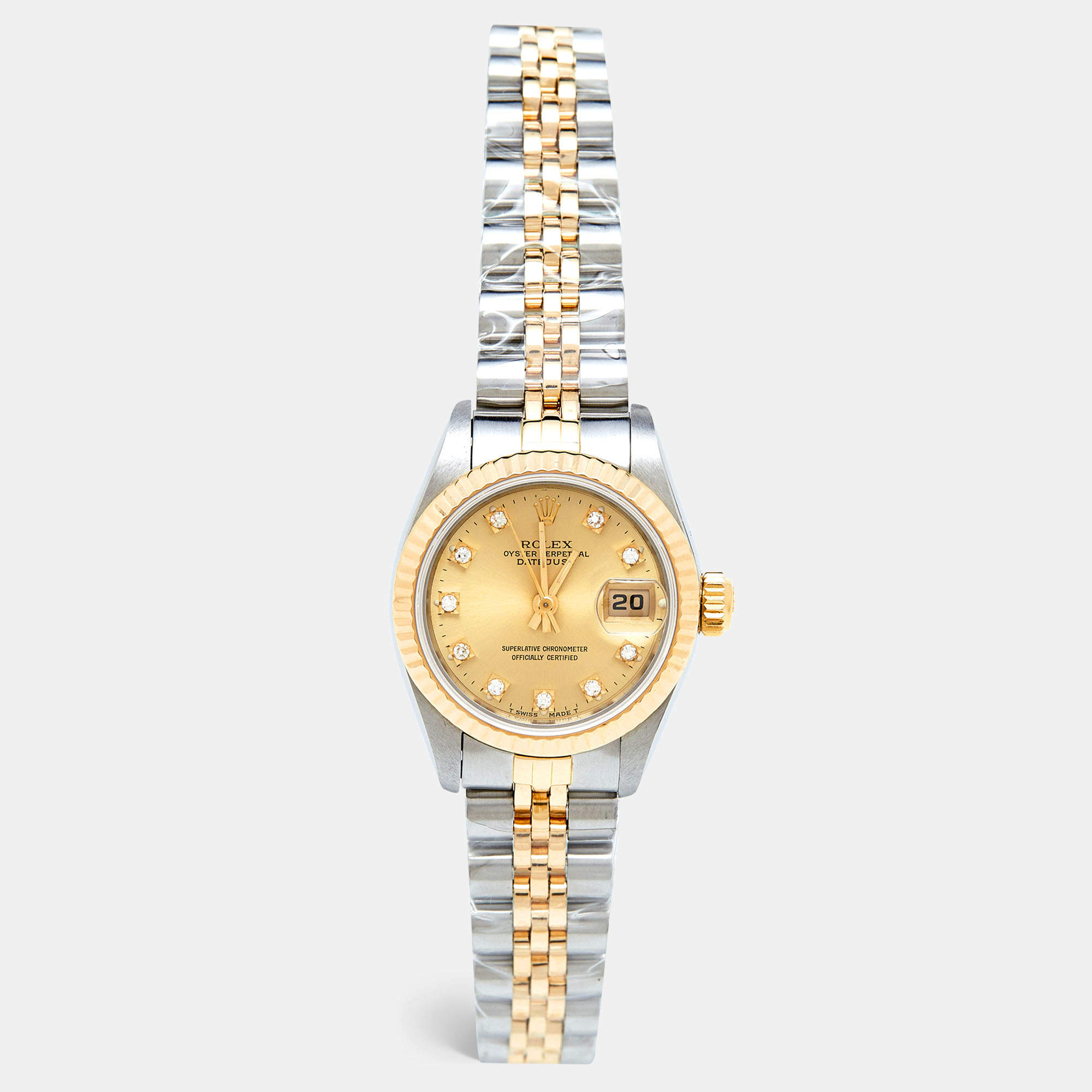 Rolex Champagne Diamonds 18K Yellow Gold And Stainless Steel Datejust 69173 Women's Wristwatch 26 mm