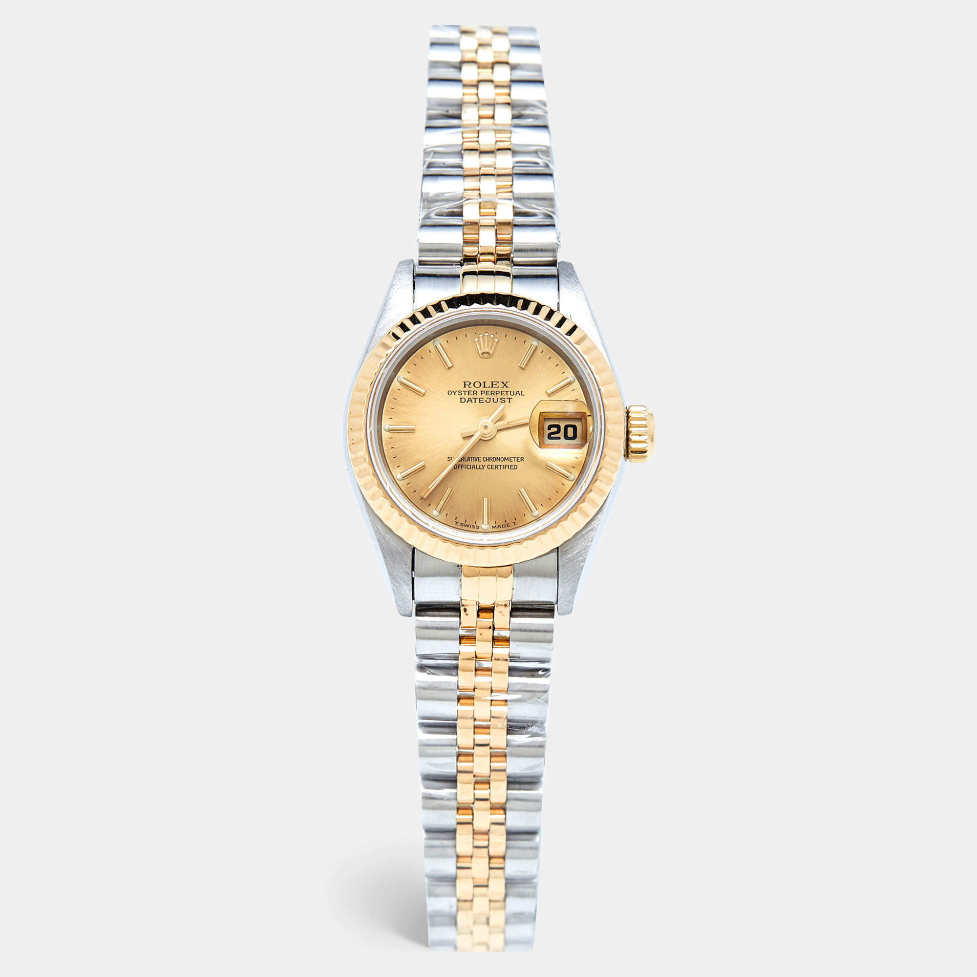 Pre Owned Rolex Champagne Diamonds 18K Yellow Gold And Stainless Steel Datejust 69173 Women's Wristwatch 26 mm