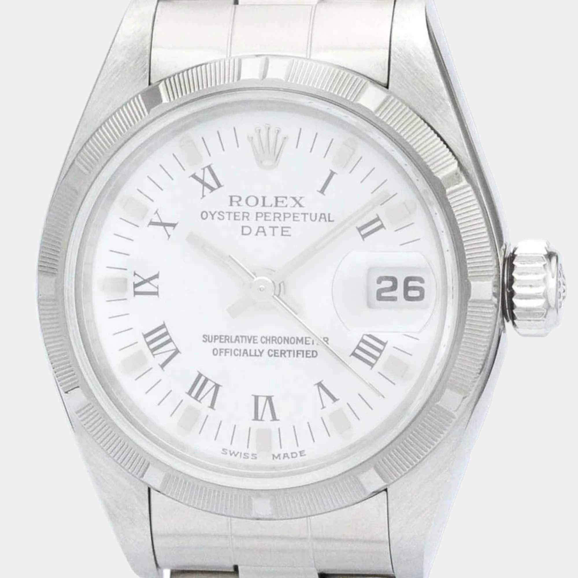 Pre Owned Rolex White Stainless Steel Oyster Perpetual Date 79190 Automatic Women's Wristwatch 25 mm