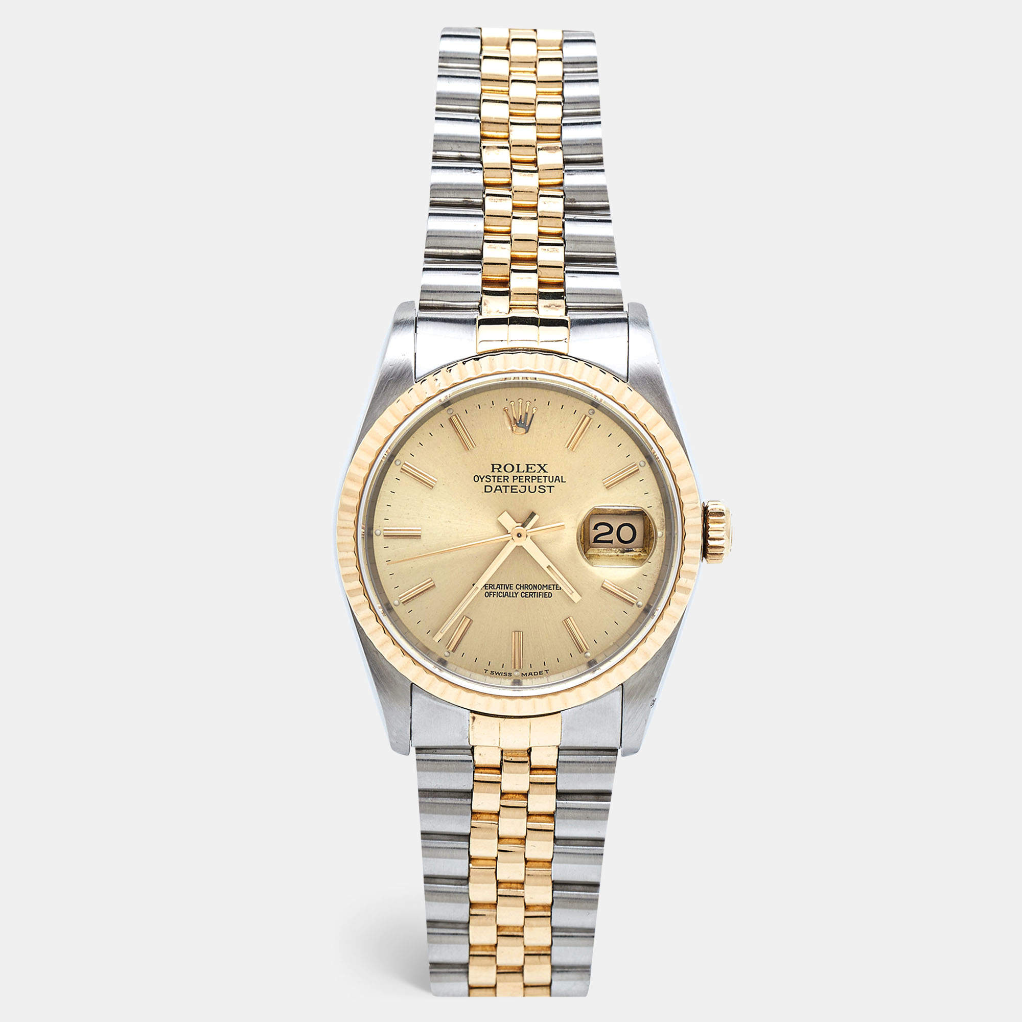 Pre Owned Rolex Champagne 18k Yellow Gold And Stainless Steel Datejust 16233 Men's Wristwatch 36 mm