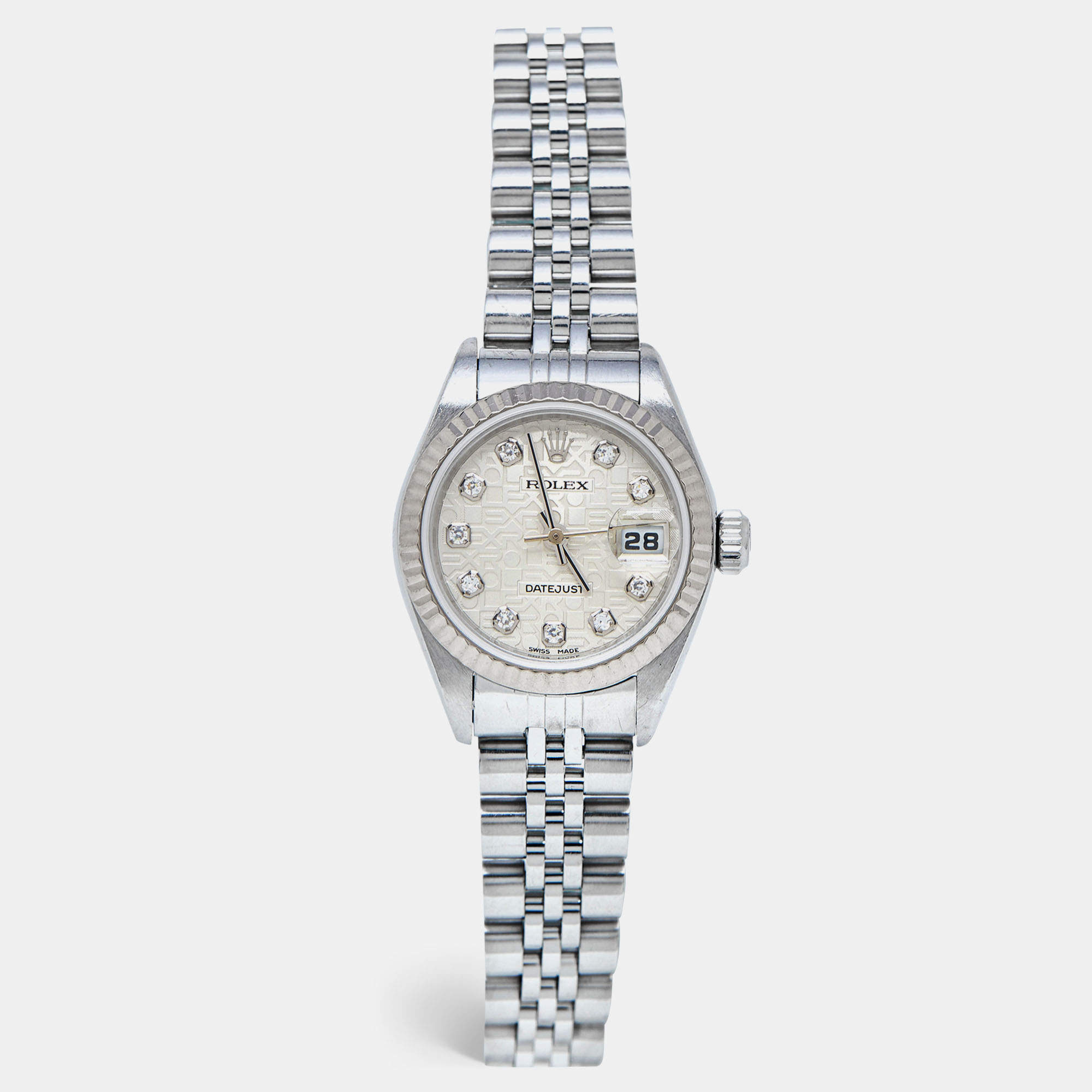 Pre Owned Rolex Silver Jubilee 18K White Gold Stainless Steel Diamond Datejust 79174 Women's Wristwatch 26 mm