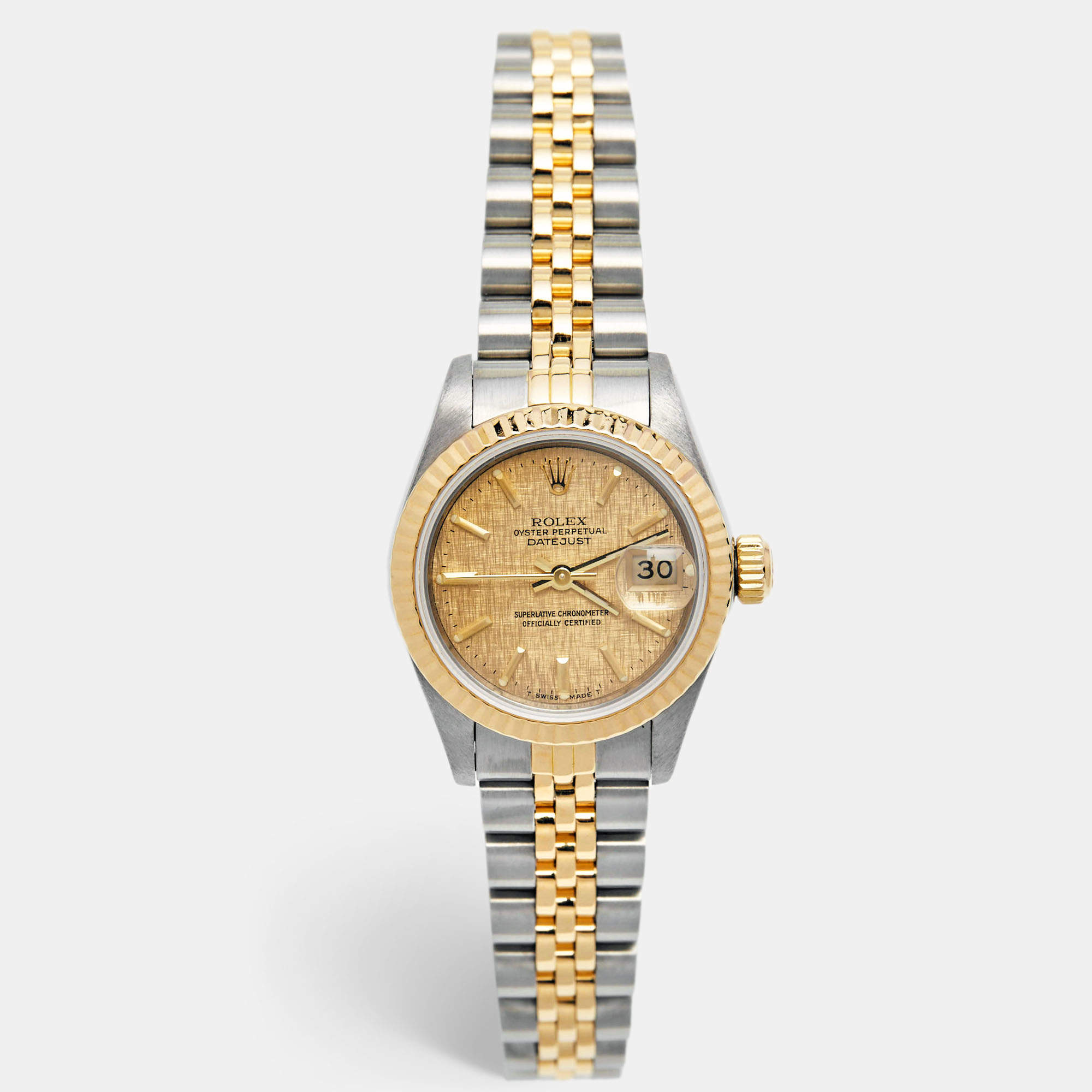 Pre Owned Rolex Champagne 18K Yellow Gold Stainless Steel Datejust 69173 Women's Wristwatch 26 mm