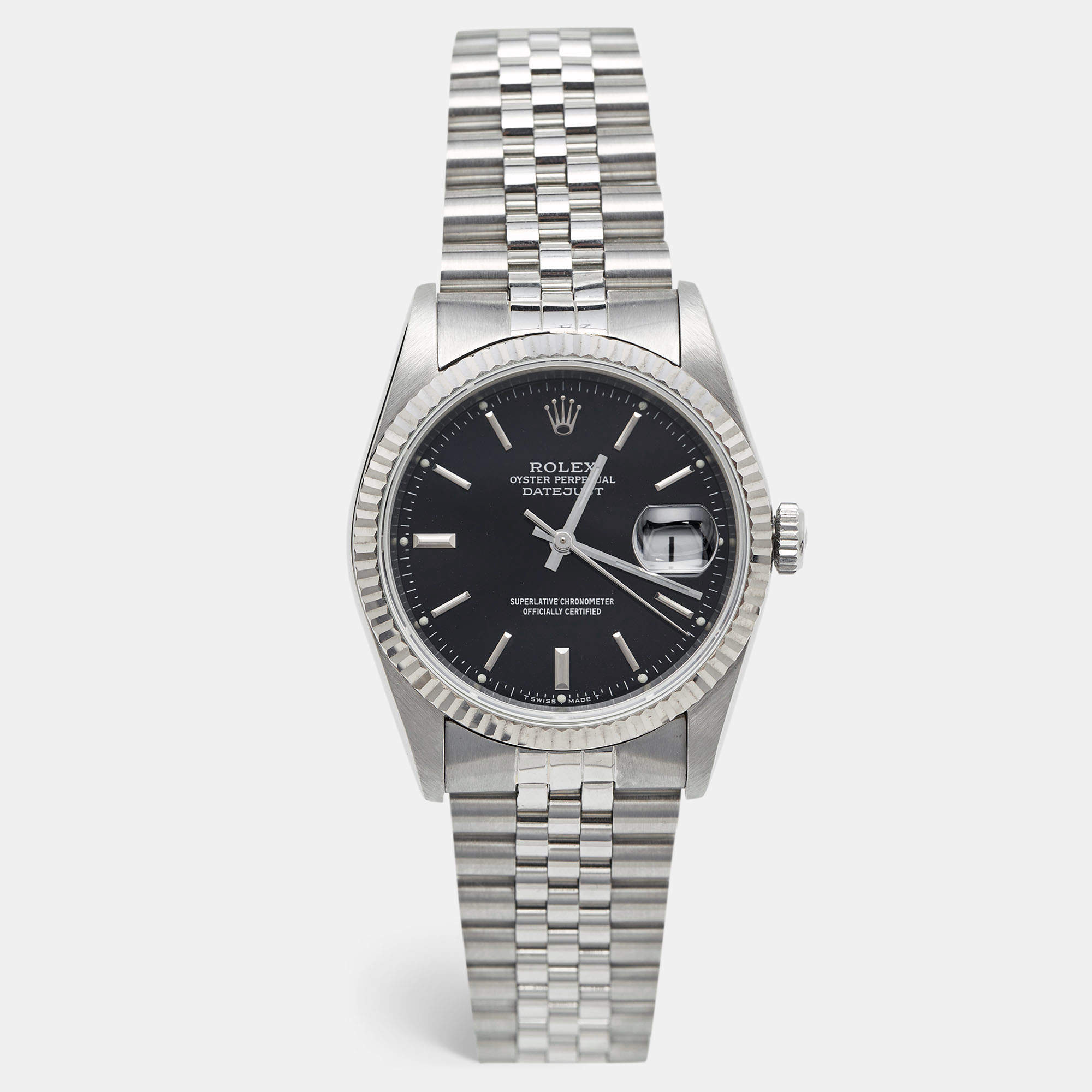 مملوكة مسبقًا Rolex Black 18K White Gold & Stainless Steel Datejust 16234 Men's Wristwatch 36 mm
