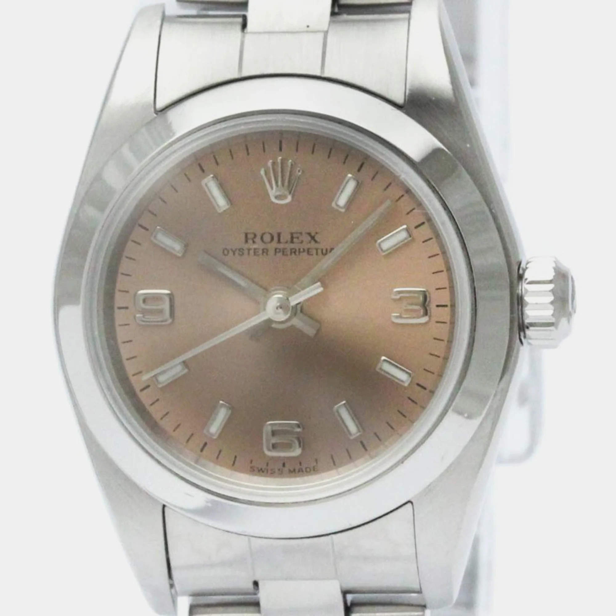مملوكة مسبقًا Rolex Orange Stainless Steel Oyster Perpetual 76080 Automatic Women's Wristwatch 24 mm
