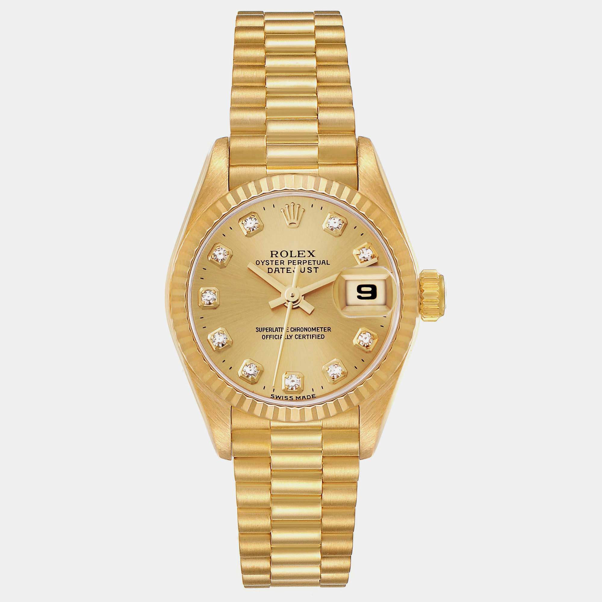 Rolex Datejust President Diamond Dial Yellow Gold Ladies Watch 69178 26 mm