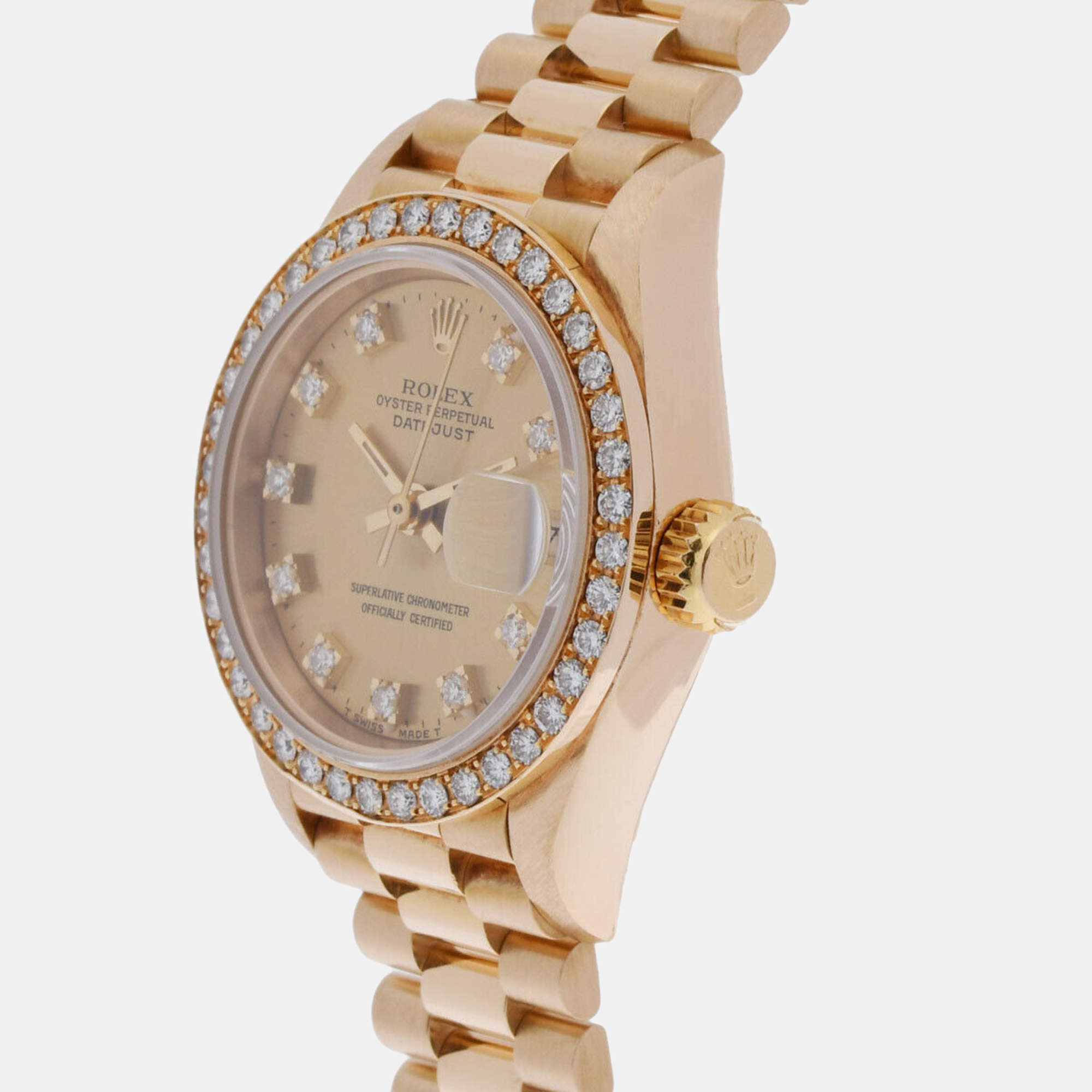 Rolex Champagne 18k Yellow Gold Diamond Datejust 69138 Automatic