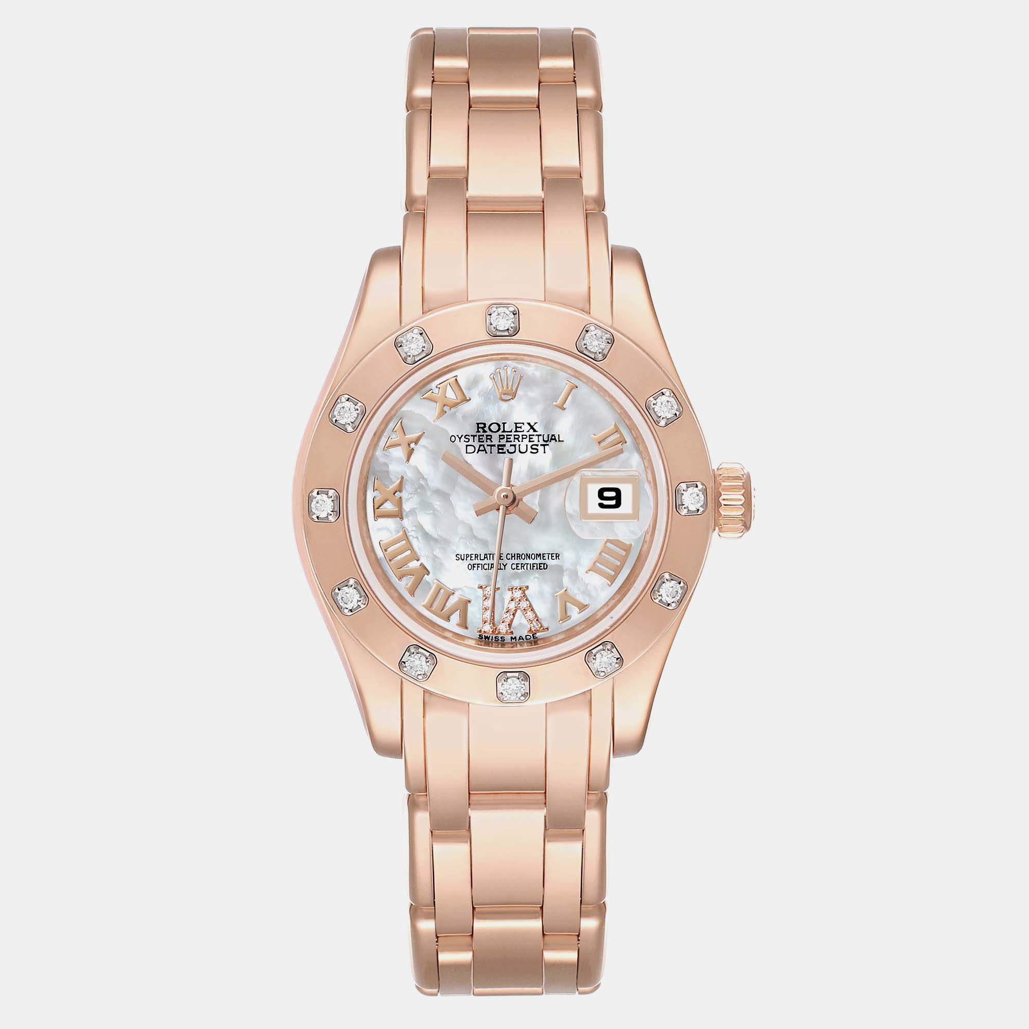 Rolex Pearlmaster Mother of Pearl Dial Rose Gold Diamond Ladies Watch 80315 29 mm