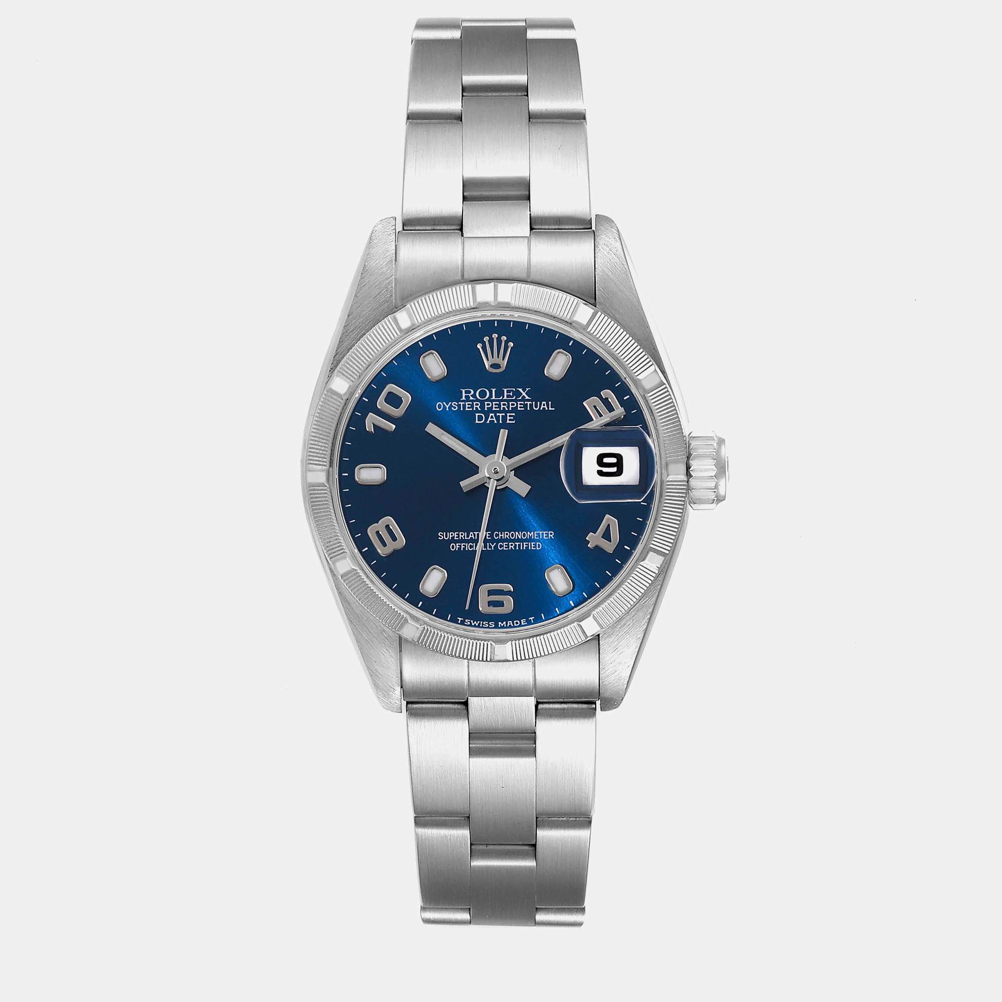 Rolex Date Blue Dial Steel Ladies Watch 69190 26 mm