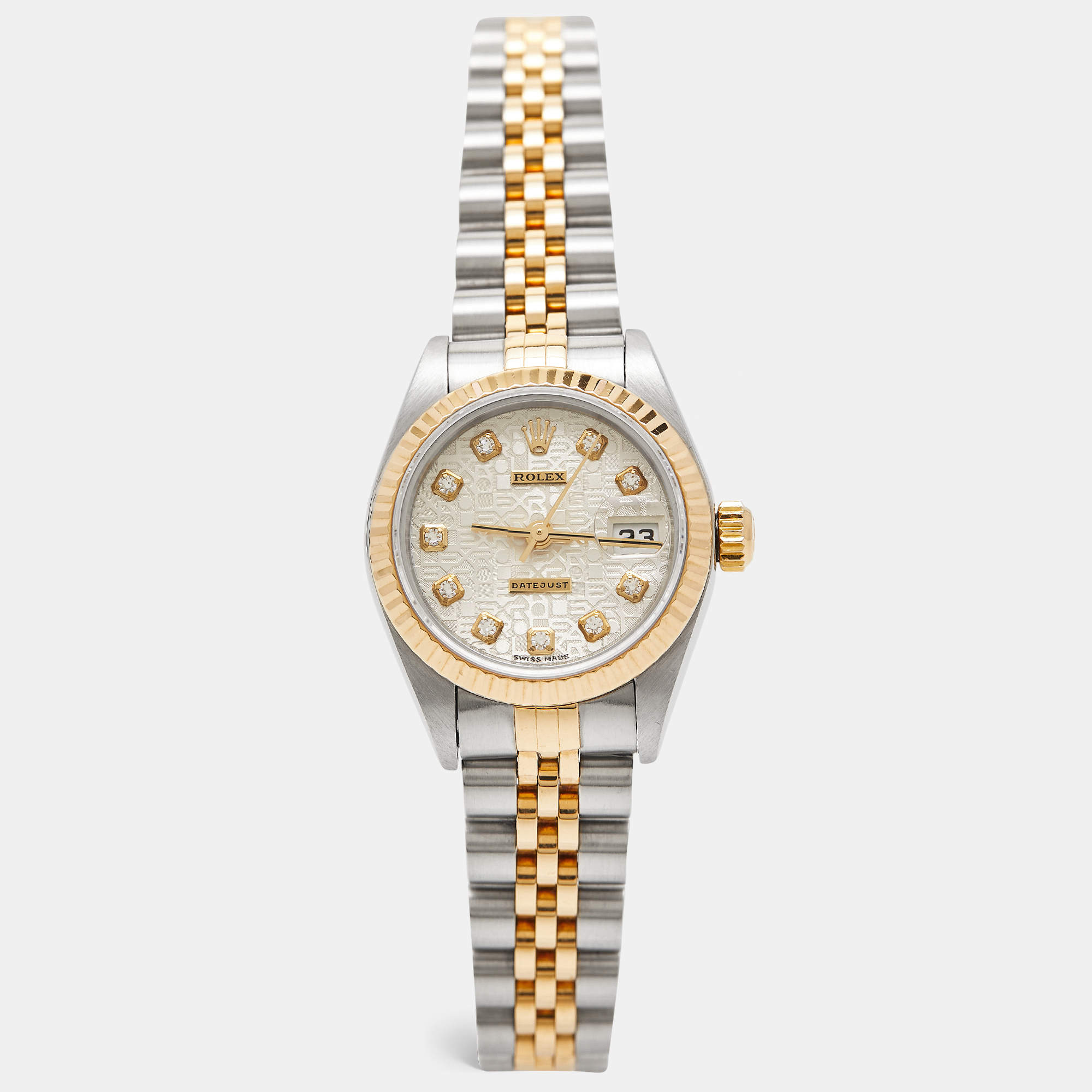 مملوكة مسبقًا Rolex Silver 18k Yellow Gold And Stainless Steel Datejust 79173 Automatic Women's Wristwatch 26 mm