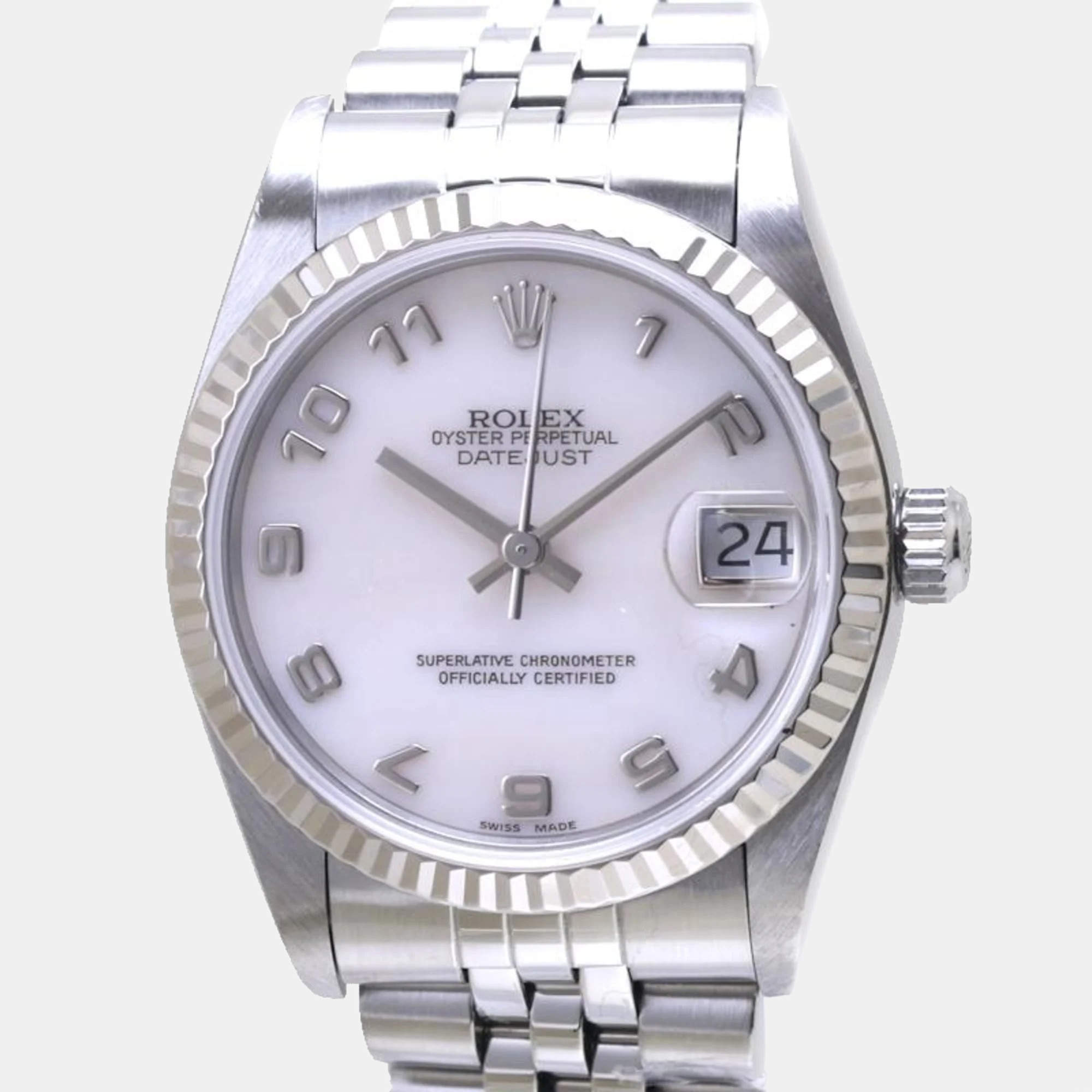 Rolex White 18k White Gold Stainless Steel Datejust 68274NA Automatic Women's Wristwatch 30 mm