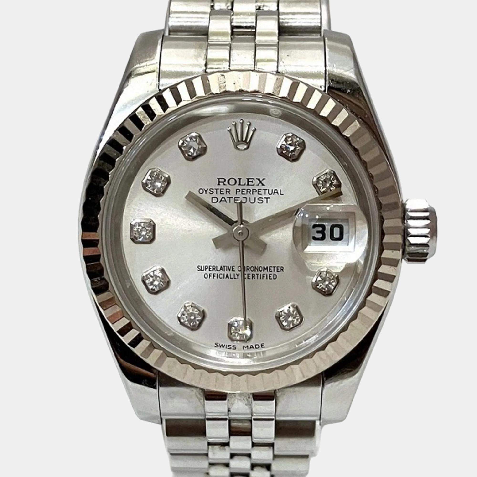 Rolex Silver Stainless Steel Datejust 179174G Women's Wristwatch 26 mm