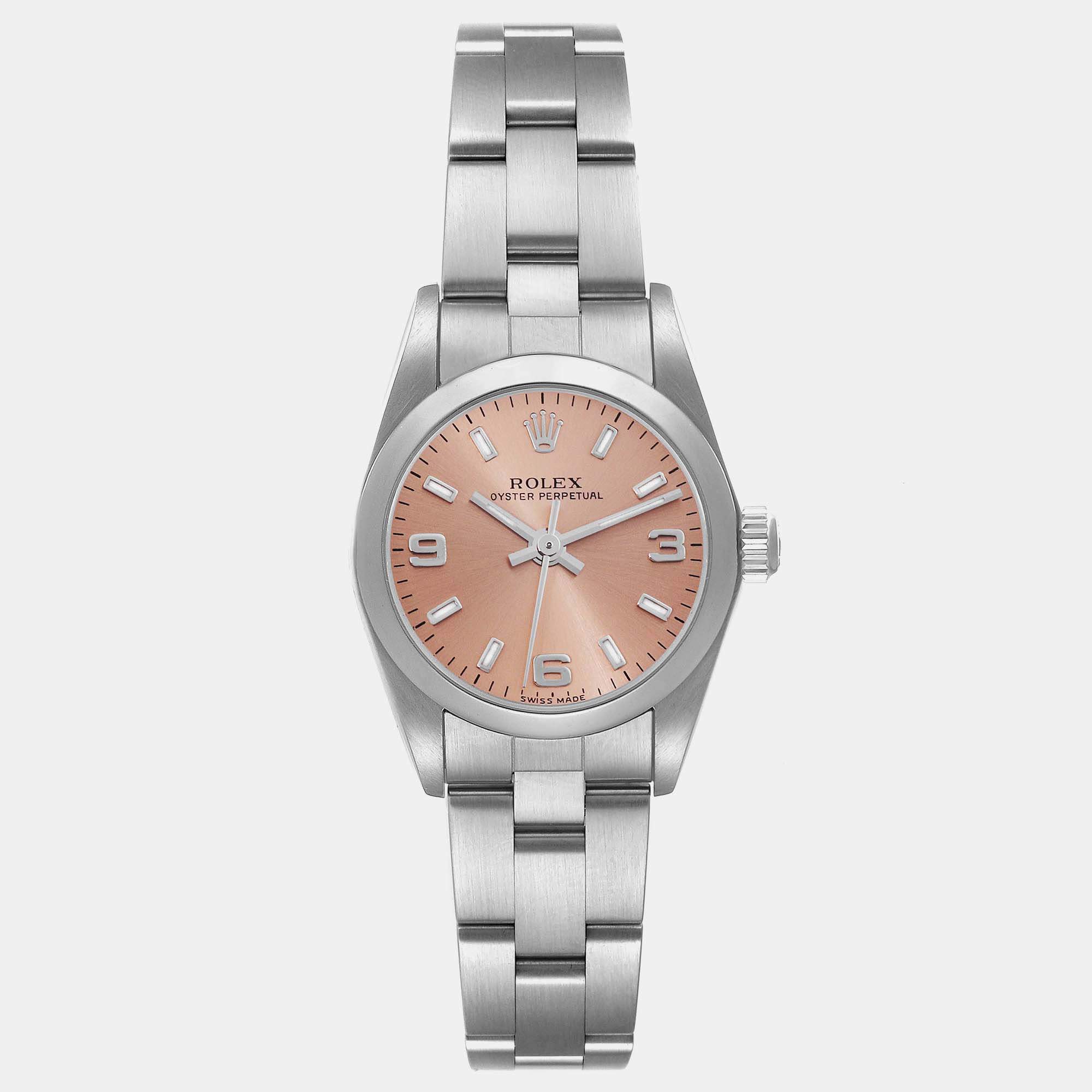 Rolex Oyster Perpetual Salmon Dial Steel Ladies Watch 76080 24 mm