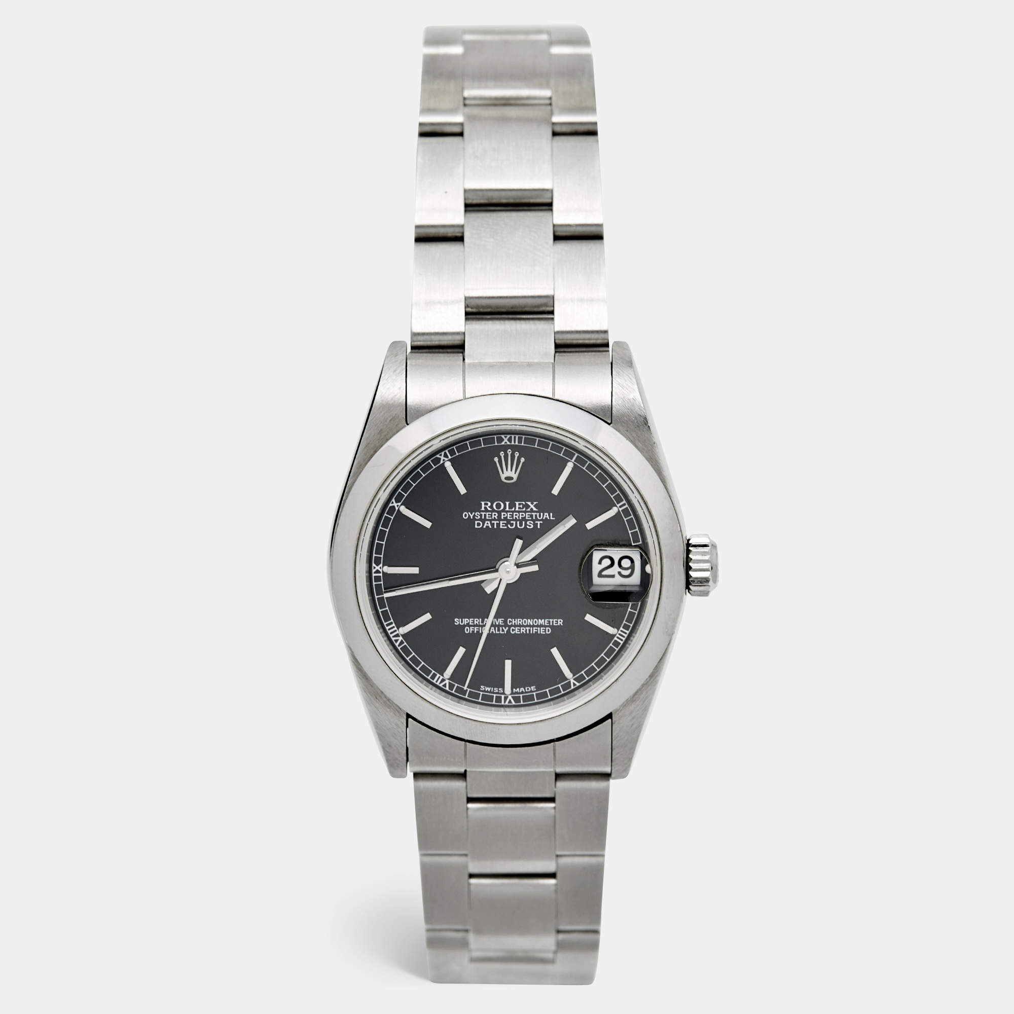 Pre Owned Rolex Black Stainless Steel Datejust 78240 Women's Wristwatch 31 mm