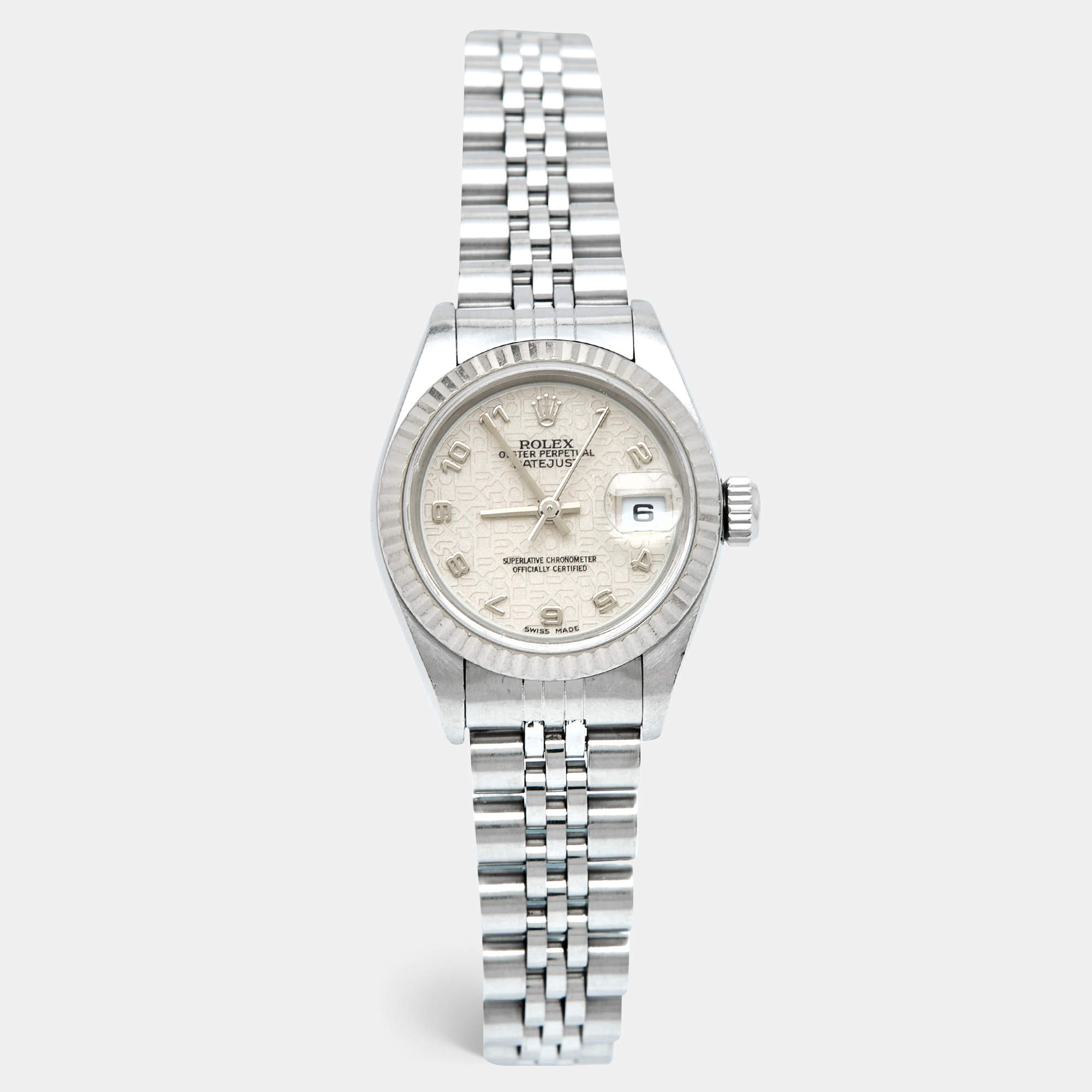 Pre Owned Rolex Ivory Jubilee 18k White Gold Stainless Steel 79174 Women's Wristwatch 26 mm