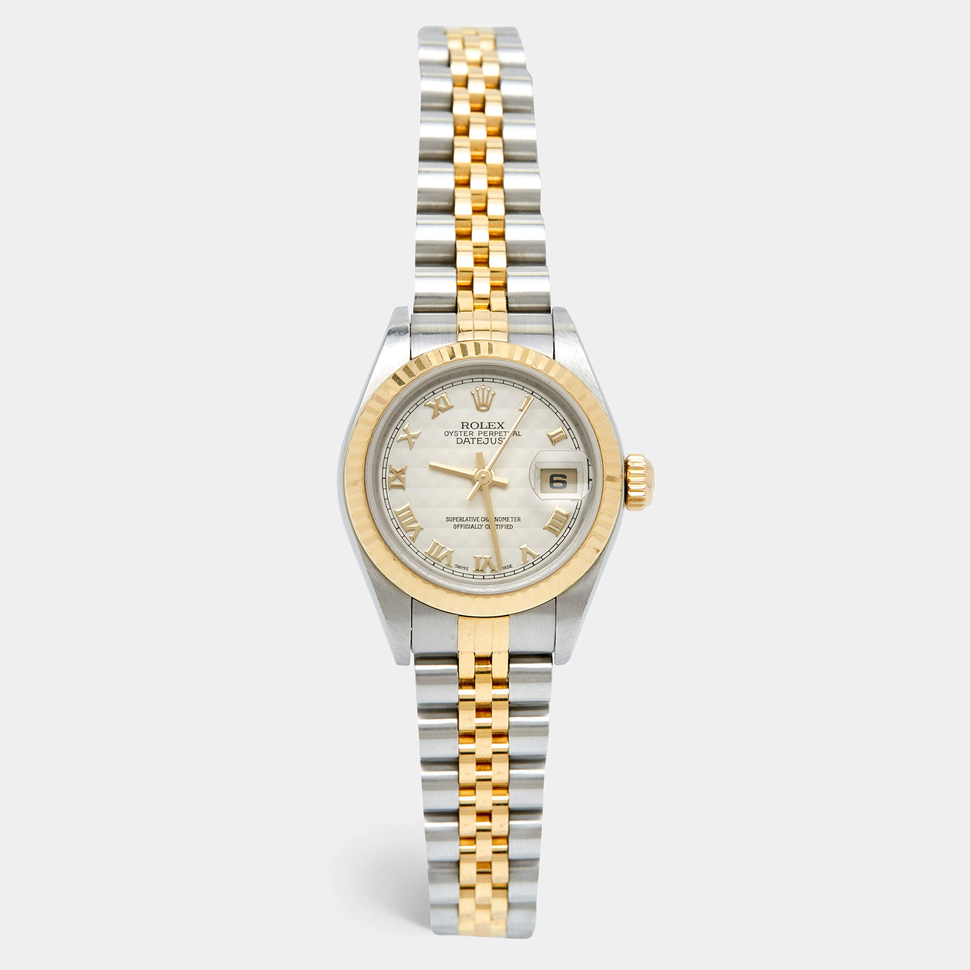 Pre Owned Rolex Ivory 18k Gold Stainless Steel 79173 Women's Wristwatch 26 mm