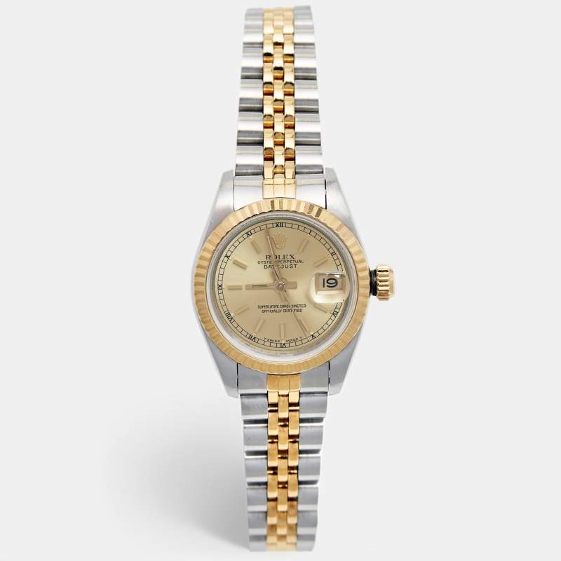 Rolex Champagne 18k Yellow Gold Stainless Steel Datejust 69173 Women's Wristwatch 26 mm