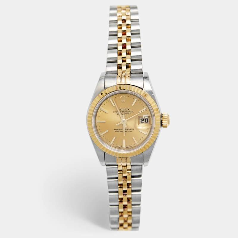 Pre Owned Rolex Champagne 18K Yellow Gold Stainless Steel Datejust 69173 Women's Wristwatch 26 mm
