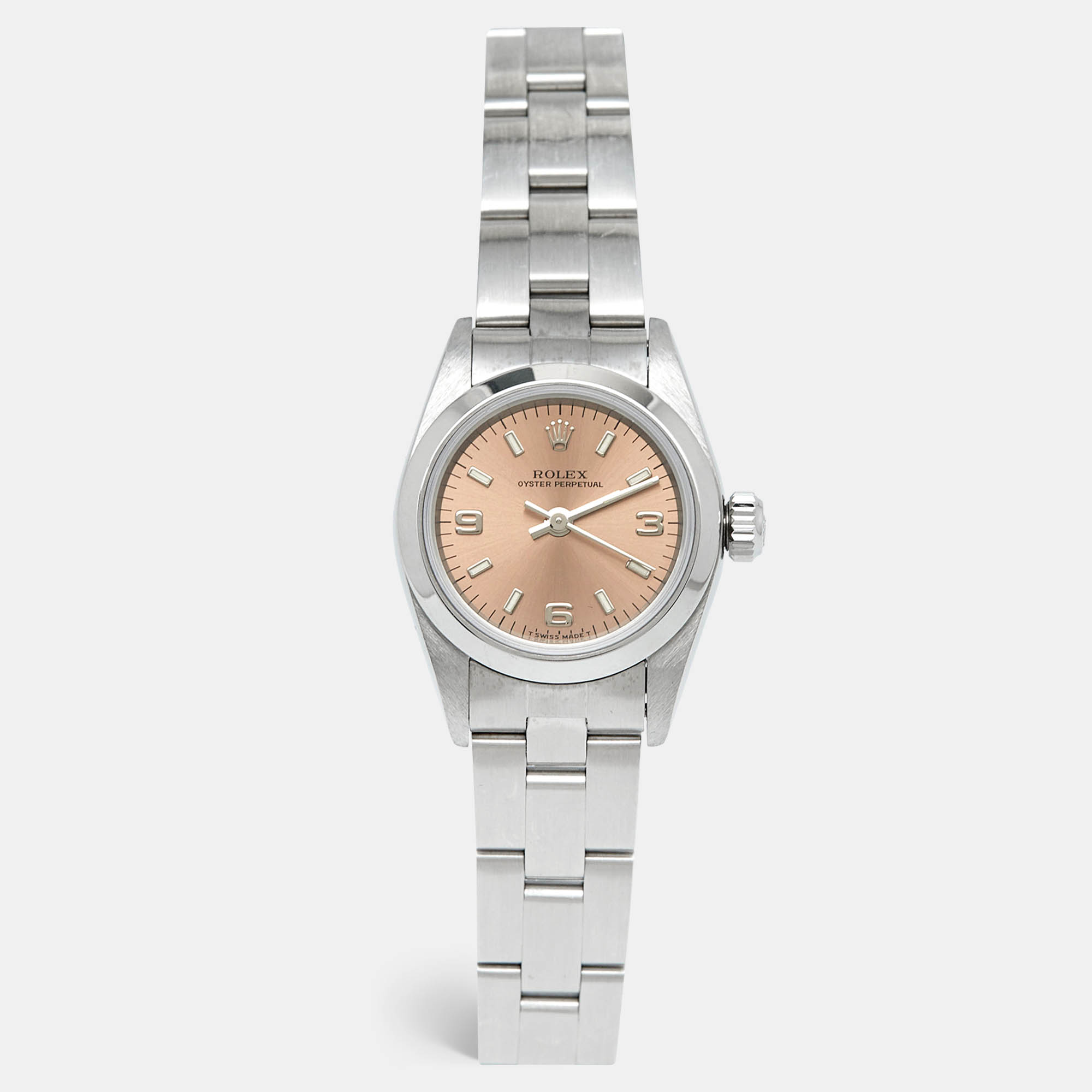 Pre Owned Rolex Salmon Stainless Steel Oyster Perpetual 67180 Automatic Women's Wristwatch 25 mm