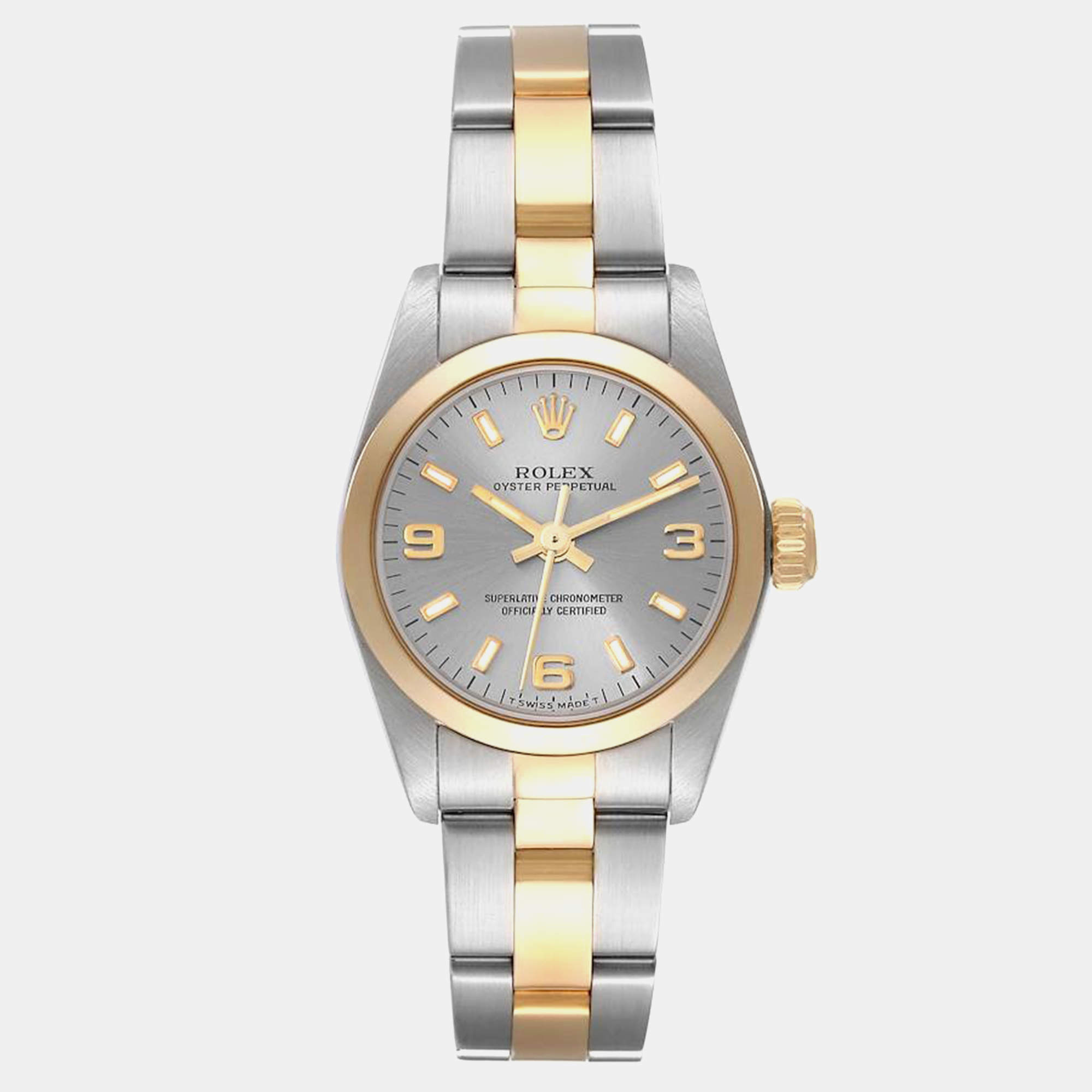 Rolex Oyster Perpetual Steel Yellow Gold Slate Dial Ladies Watch 67183 24 mm