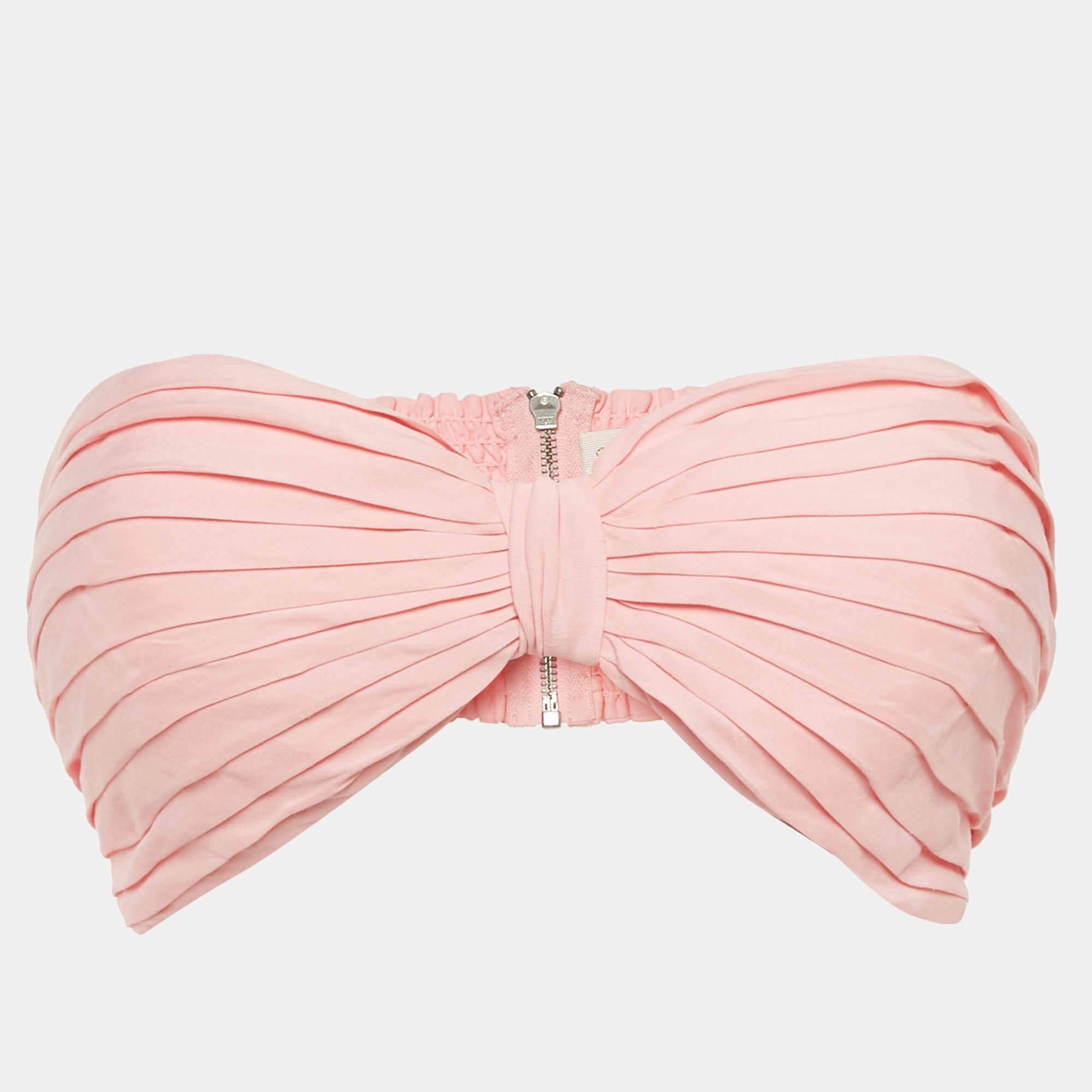 Pre Owned Ronny Kobo Pink Mayah Pleated Bandeau Top M