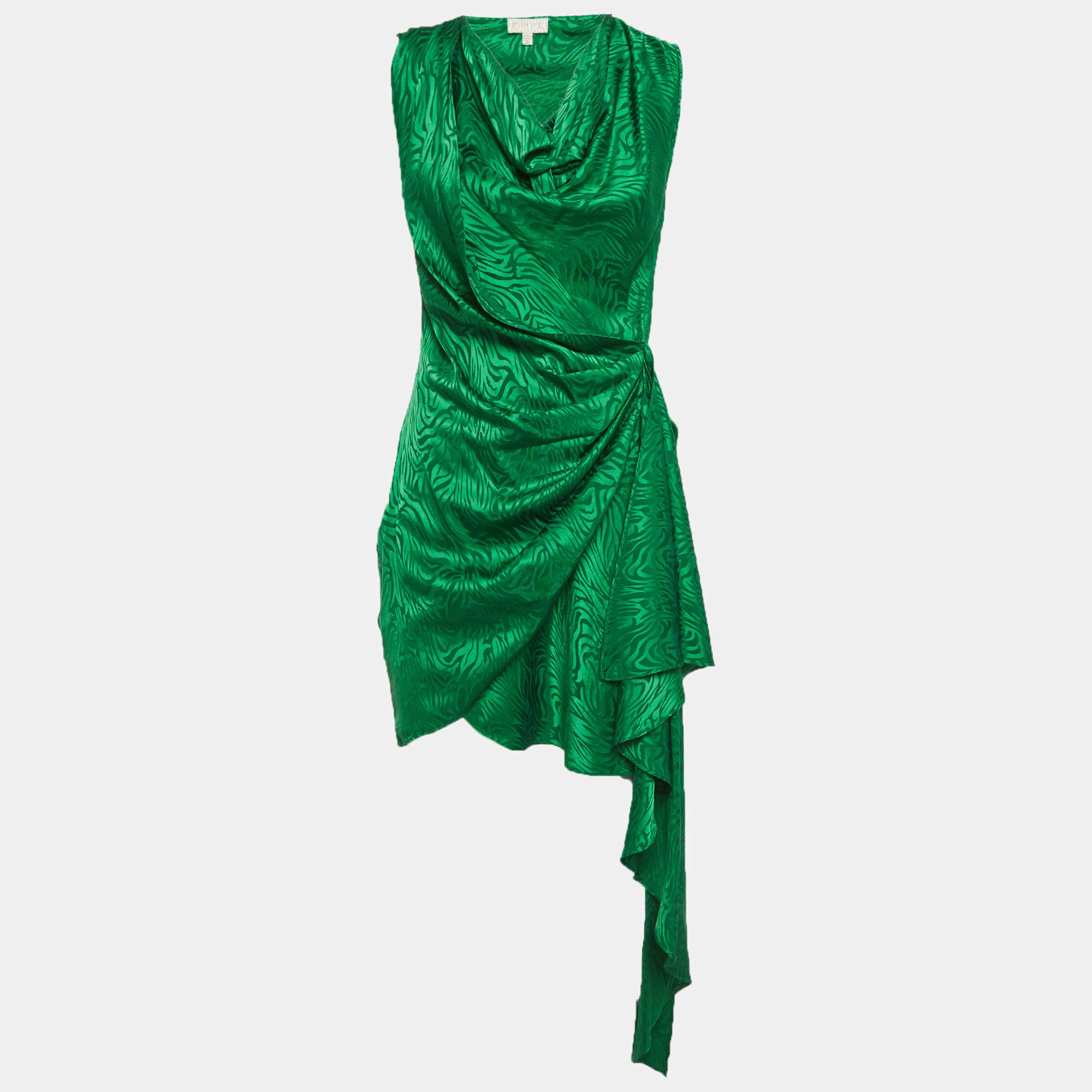 مملوكة مسبقًا Ronny Kobo Green Silk Blend Draped Mini Dress M
