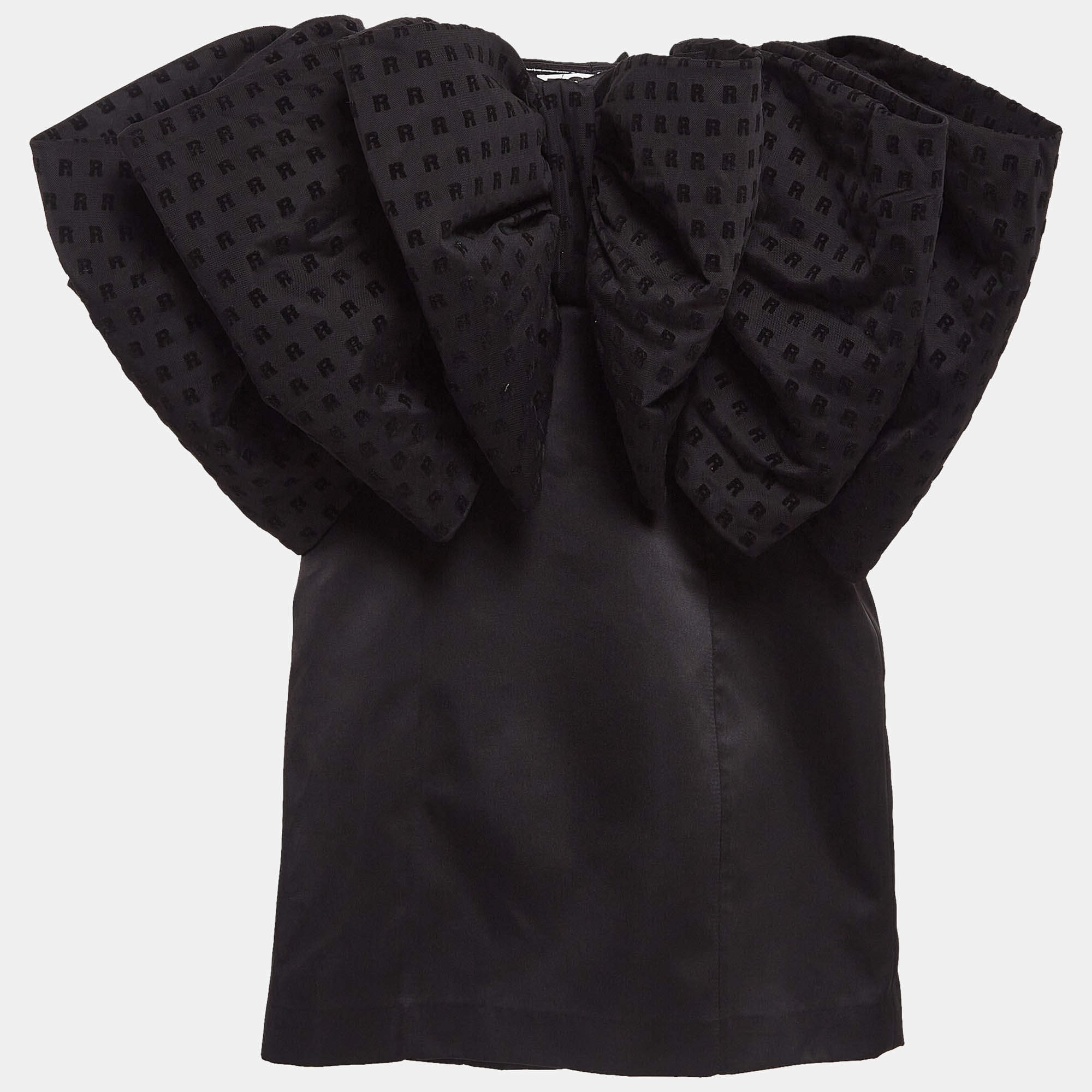 Rotate Birger Christensen Black Satin and Tulle Bow Detail Natalie Mini Dress S