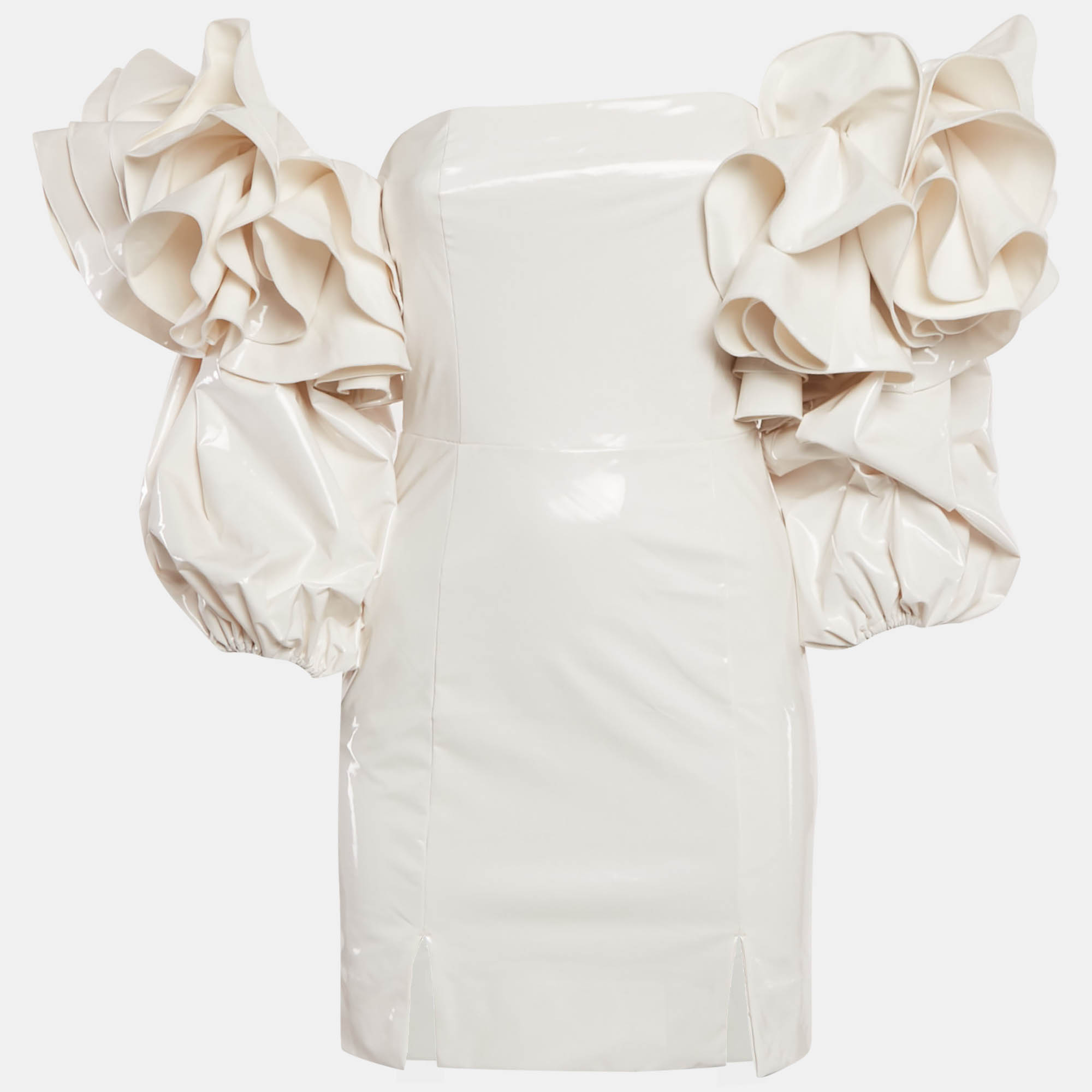 ROTATE BIRGER CHRISTENSEN Cream Faux Leather Bethany Off-Shoulder Vinyl Dress S