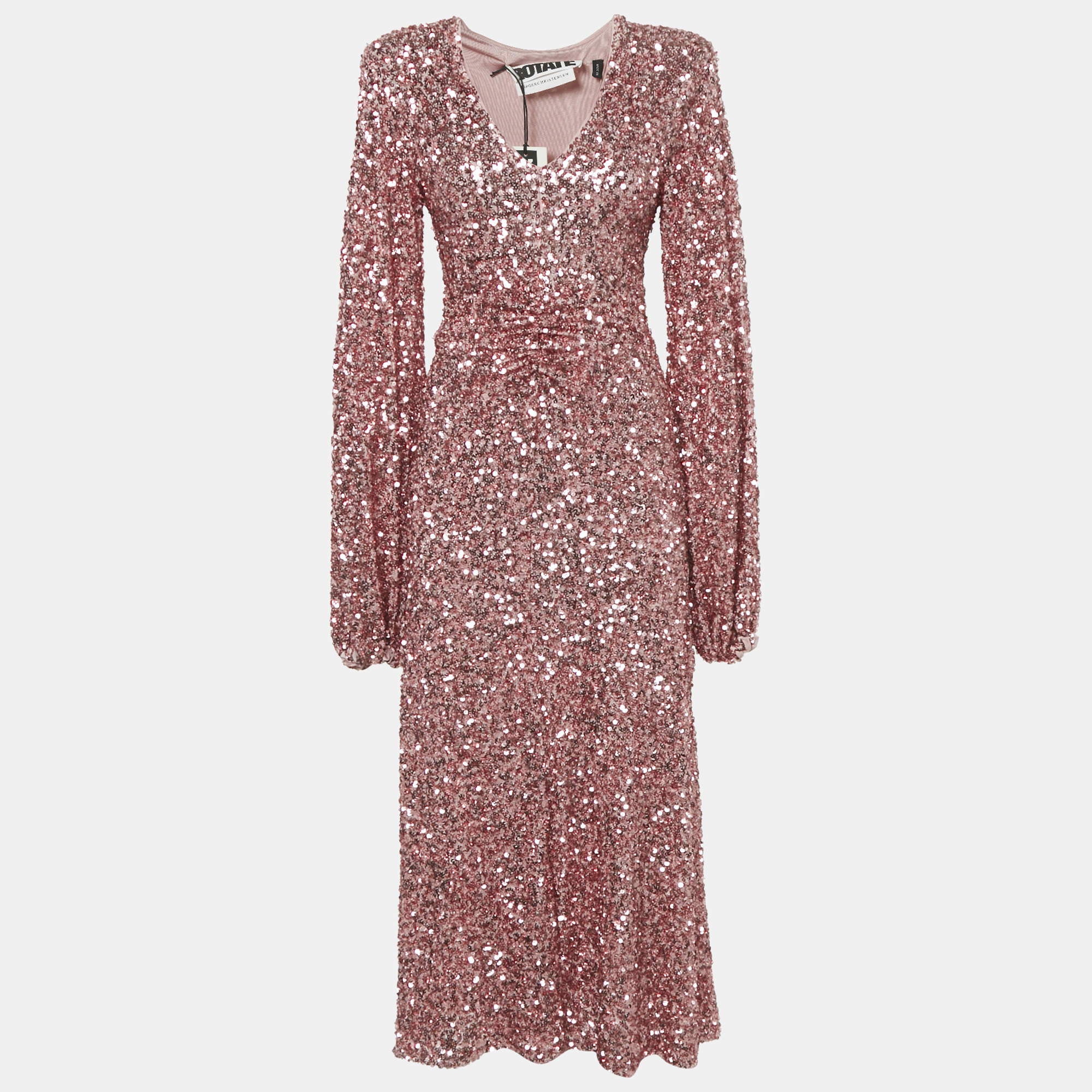 Pre Owned Rotate Birger Christensen Rapture Rose Sequin Mesh Sirin Dress S