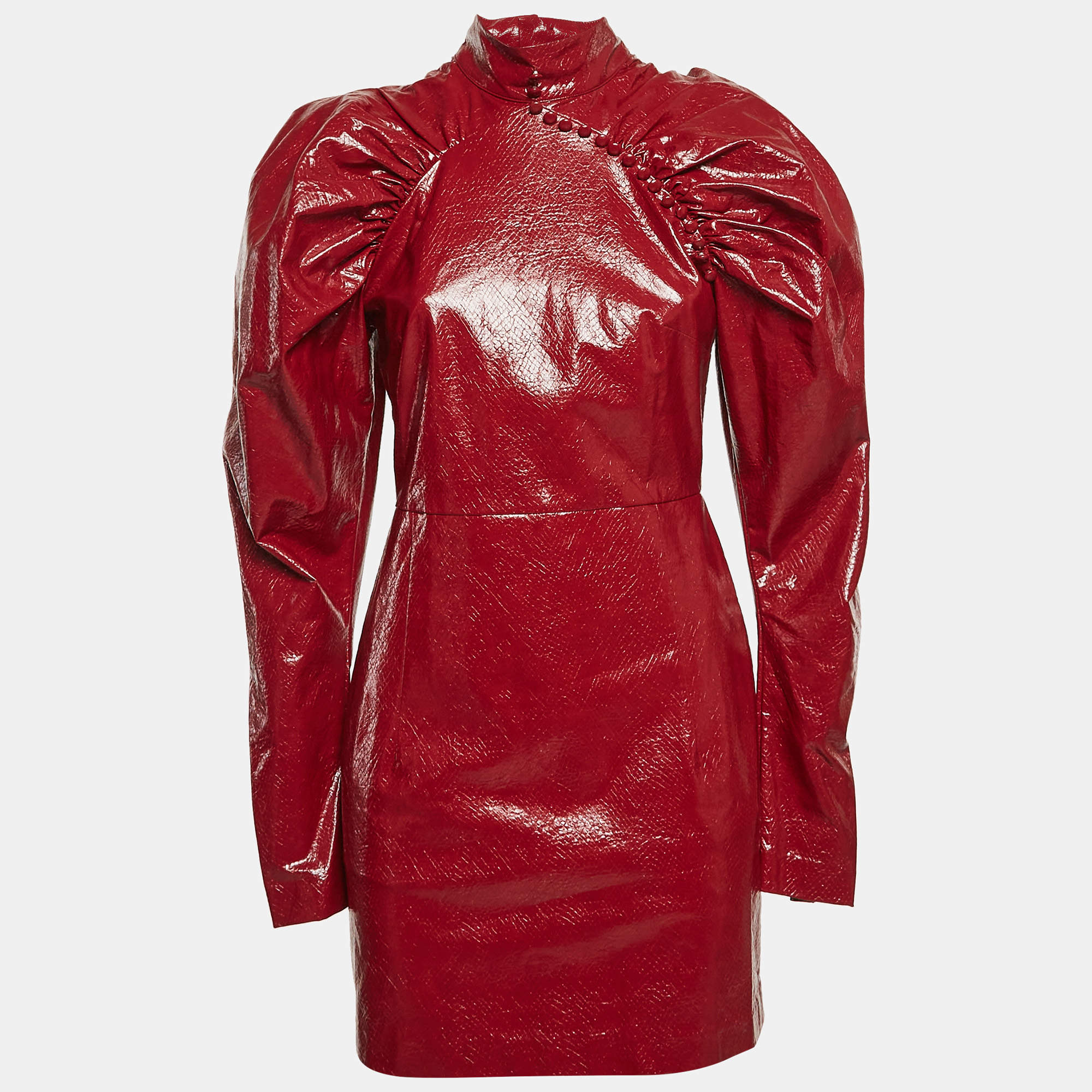 Pre Owned ROTATE Birger Christensen Tibetan Red Faux Leather Kim Mini Dress S