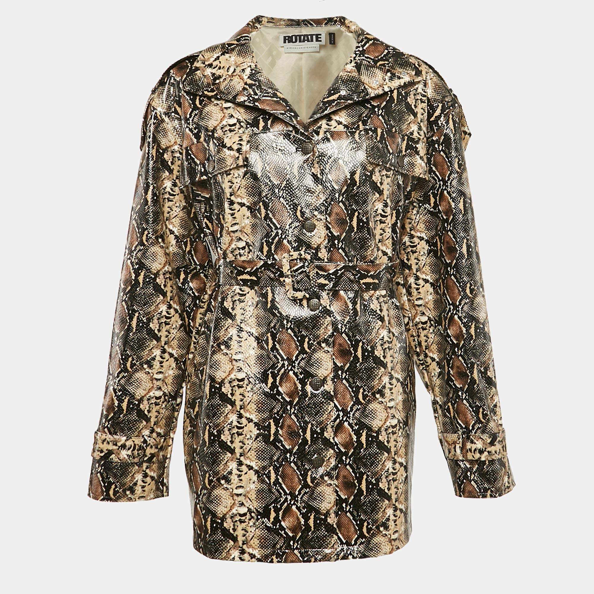 Pre Owned Rotate Birger Christensen Brown Snake Skin Faux Leather Rica Jacket S