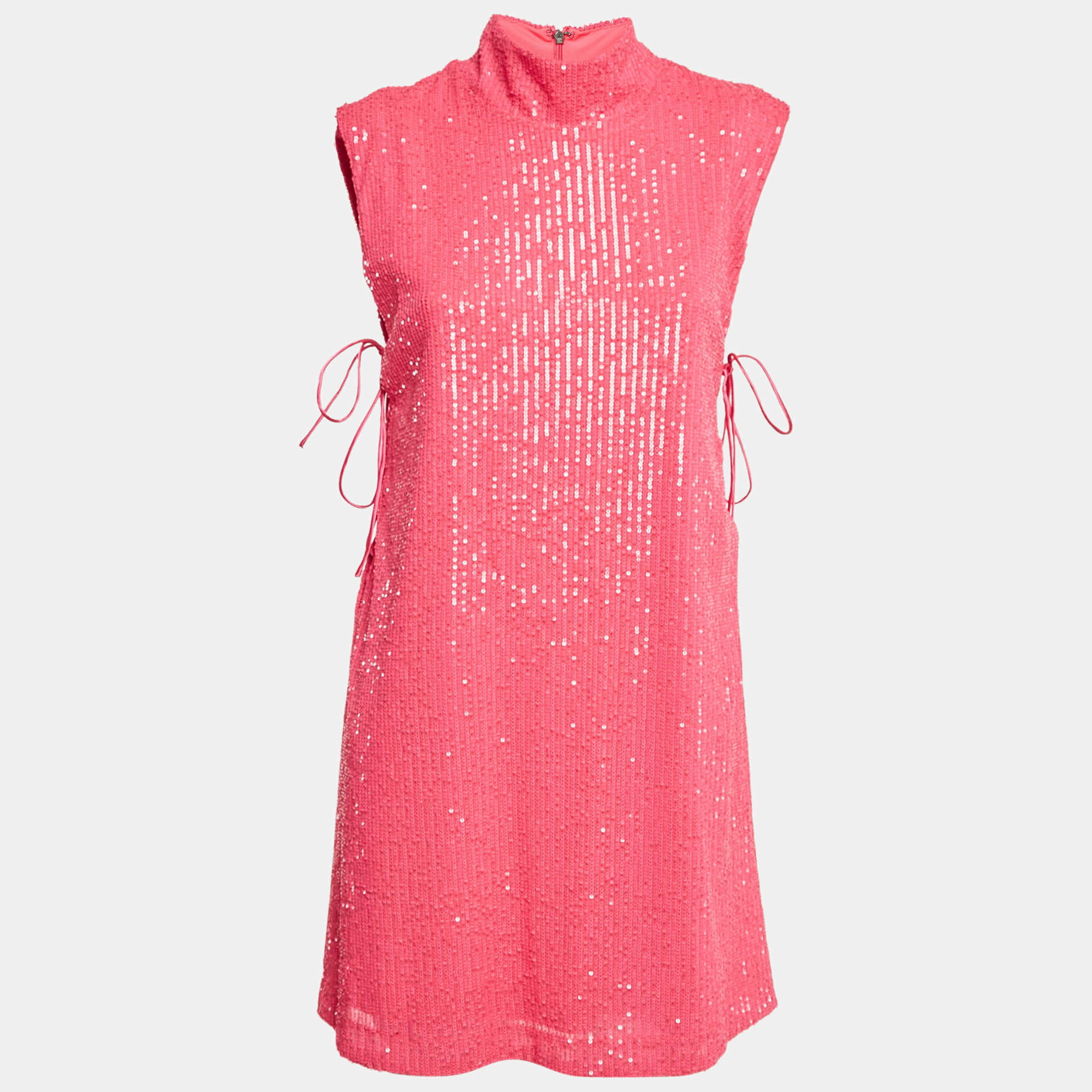ROTATE Fuchsia Pink Sequin Mesh Lace-Up Mini Krew Dress M