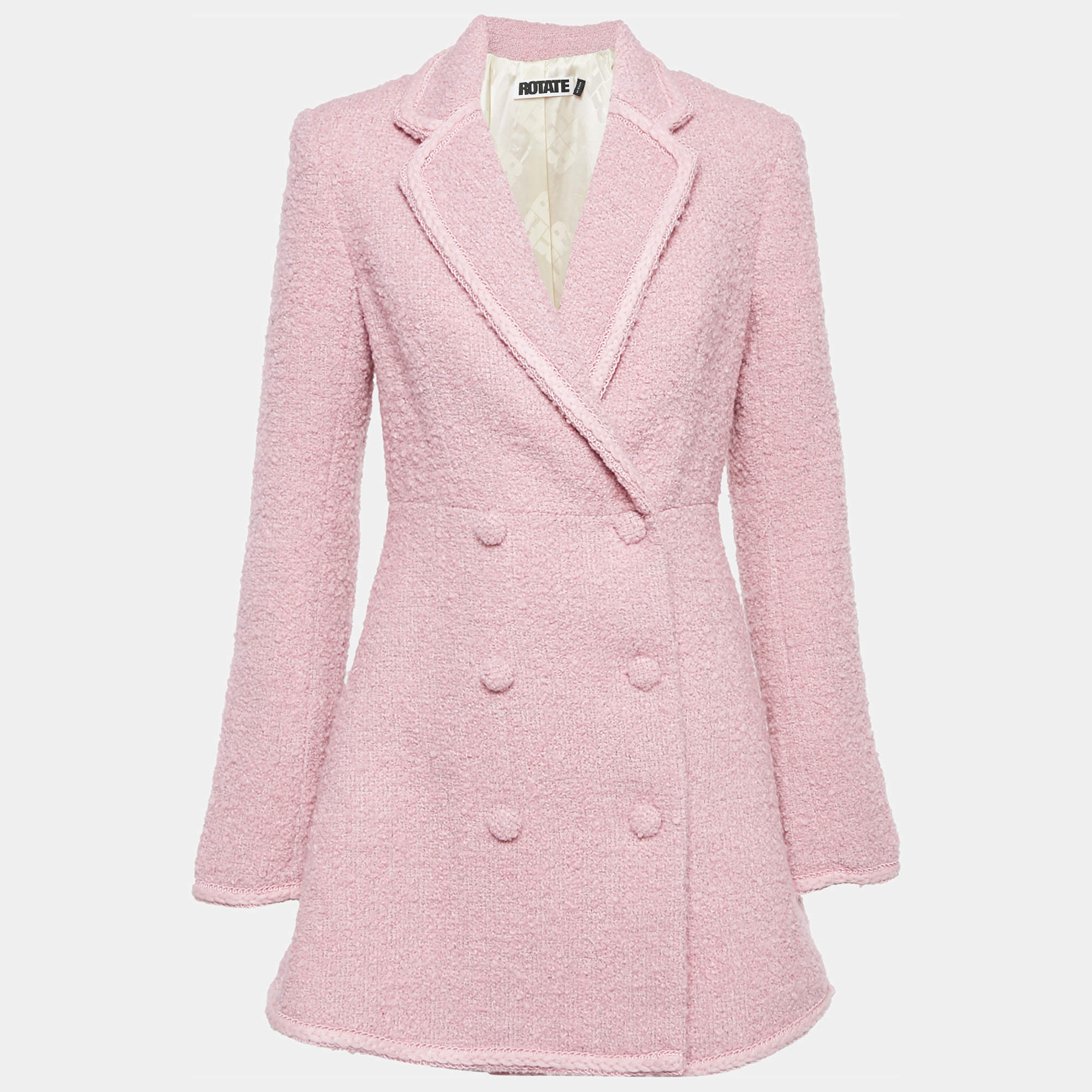 ROTATE BIRGER CHRISTENSEN Pink Bouclé Mini Tuxedo Dress M