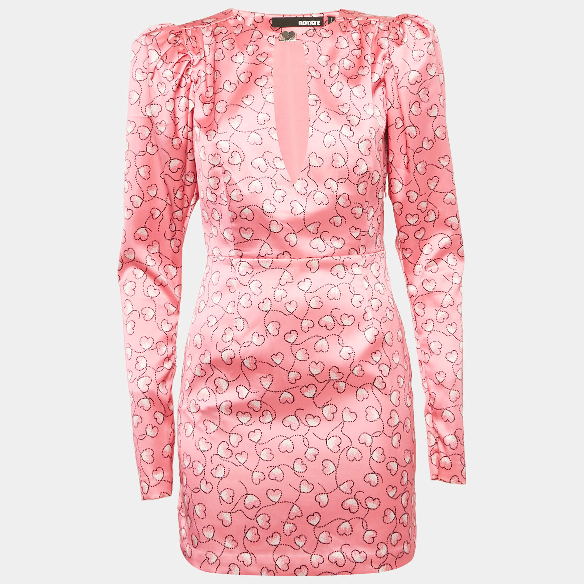 ROTATE BIRGER CHRISTENSEN Pink Printed Satin Cut-Out Mini Dress S