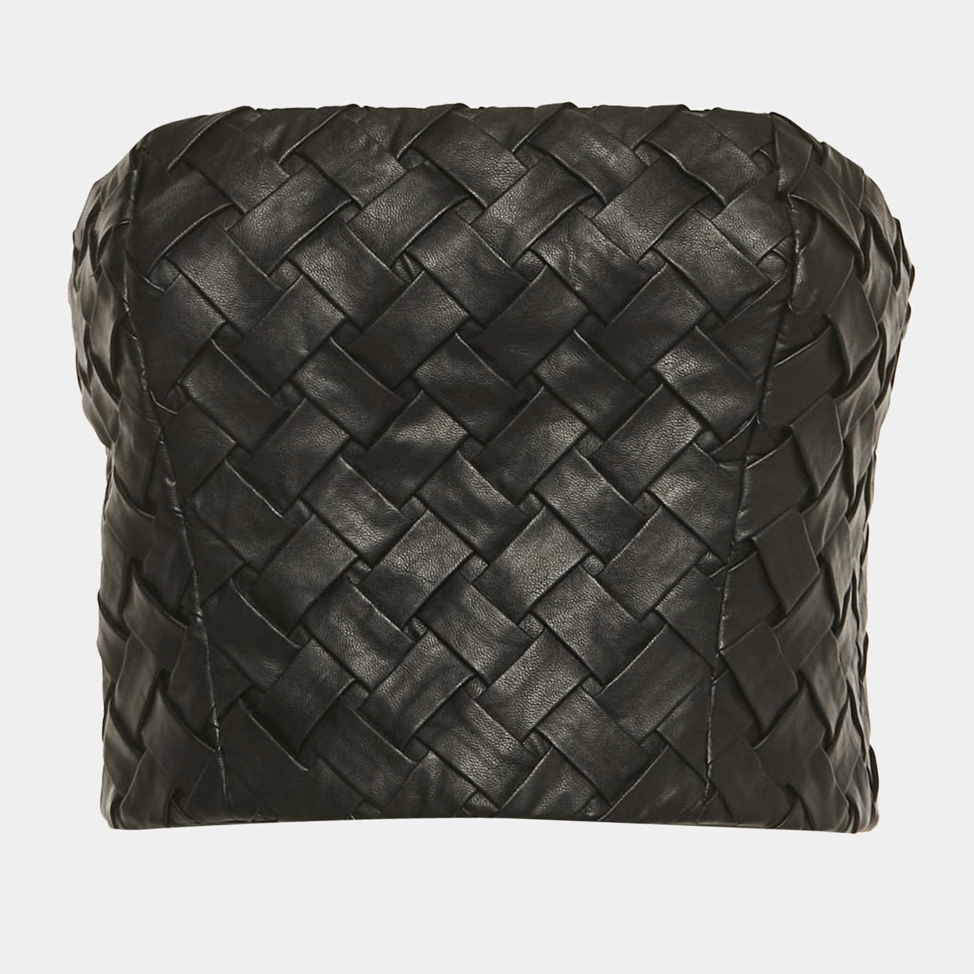 Pre Owned ROTATE BIRGER CHRISTENSEN Black Smocked Leather Zip-Up Tube Top M