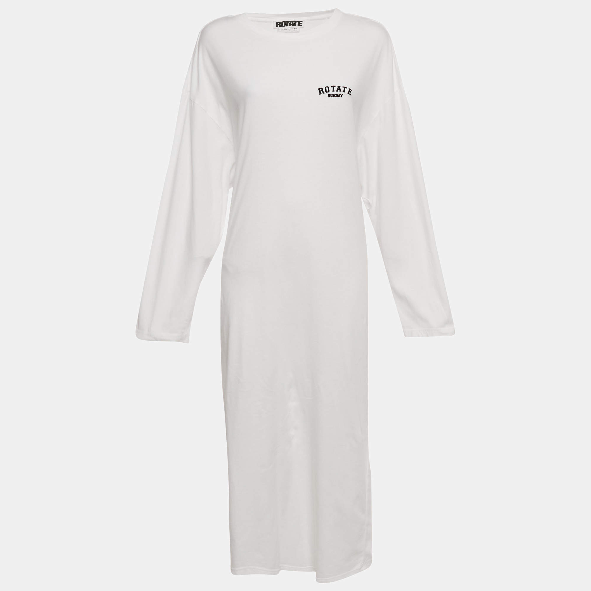 Pre Owned ROTATE Birger Christensen White Logo Embroidered Jersey Back Open Midi Dress M