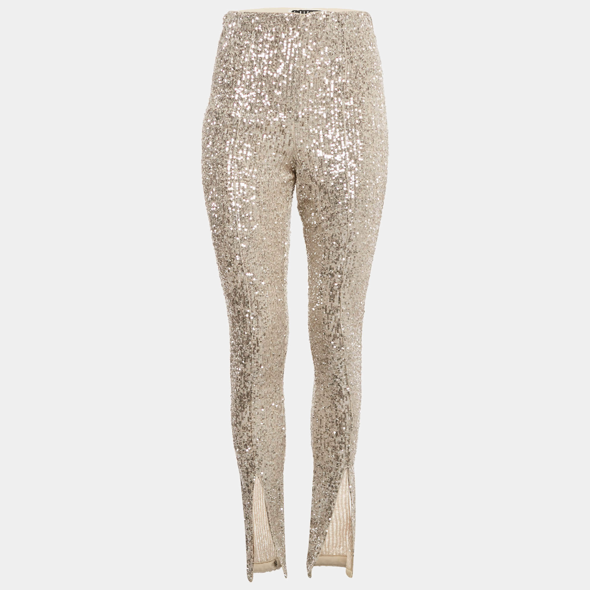 Pre Owned ROTATE BIRGER CHRISTENSEN Beige Sequin Embellished Alicia Pants M