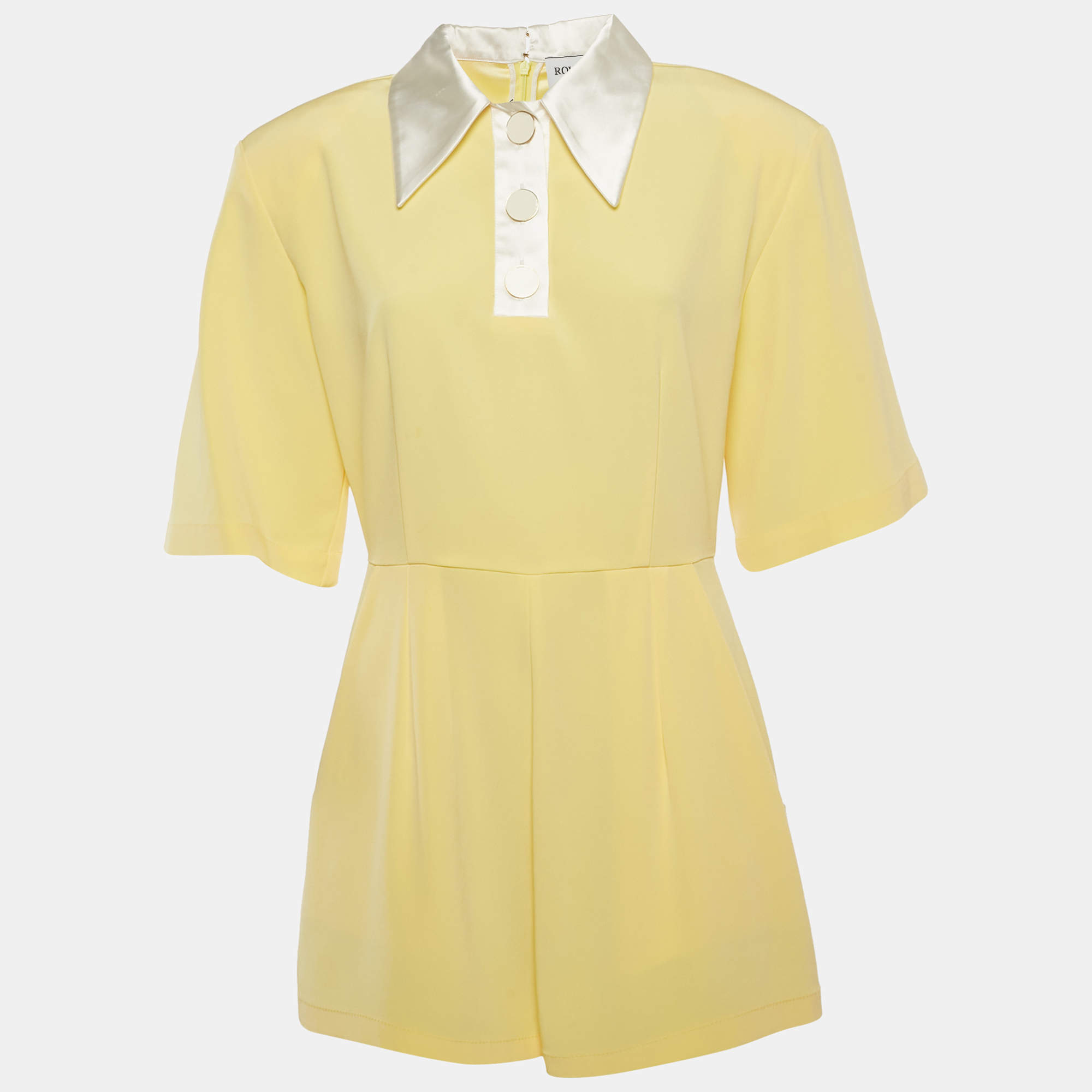 Pre Owned Rowen Rose Yellow Crepe Cady Playsuit M