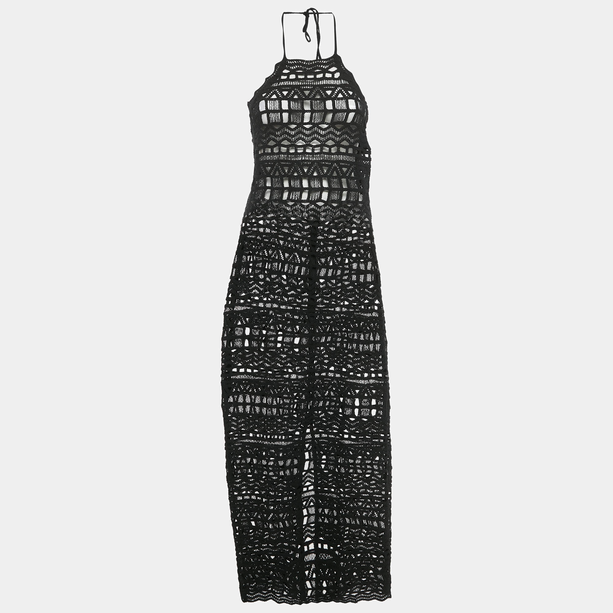 Pre Owned Rumer Black Crochet Halter Neck Ines Cover Up L