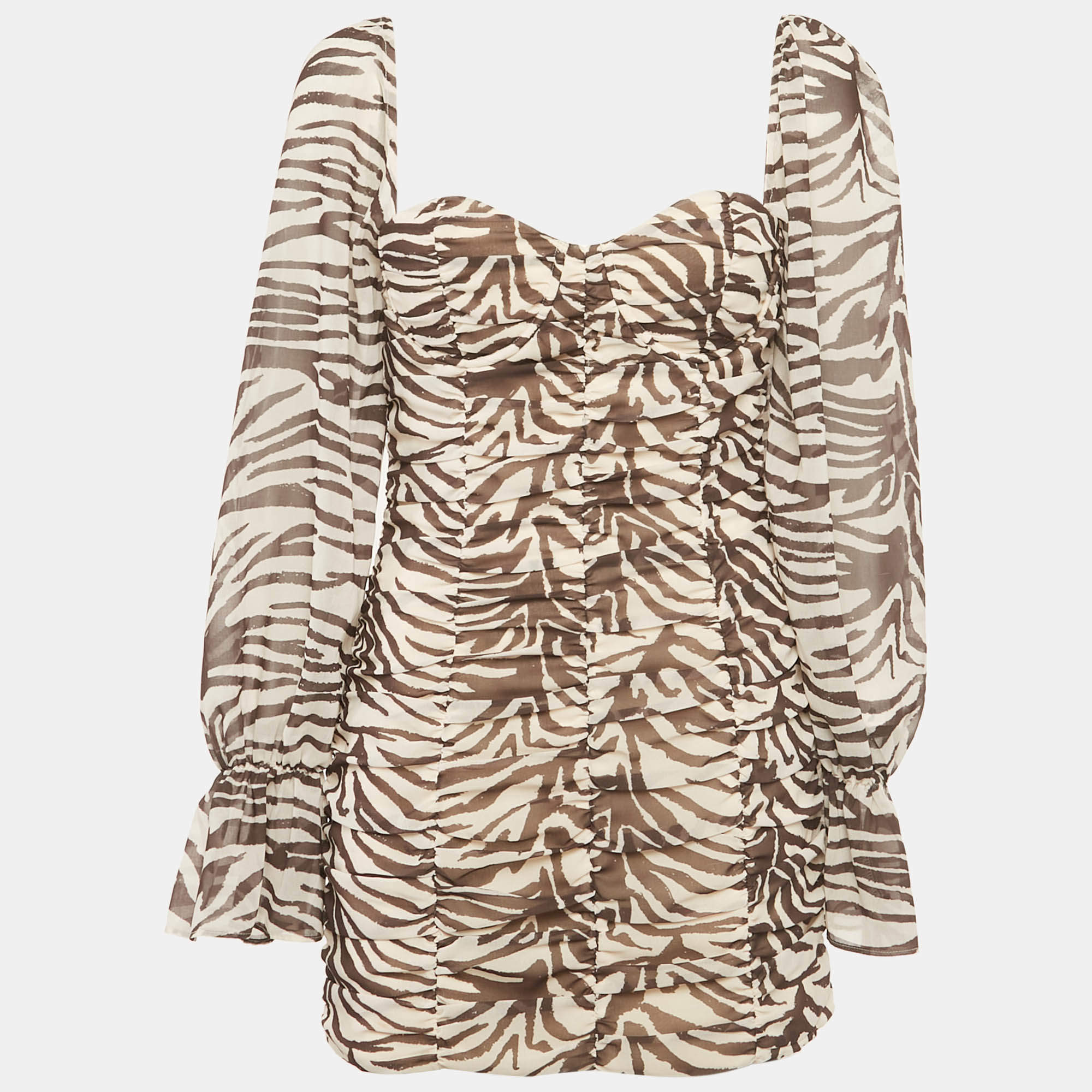 مملوكة مسبقًا Runaway The Label Brown Animal Skin Print Chiffon Ruche Mini Dress M