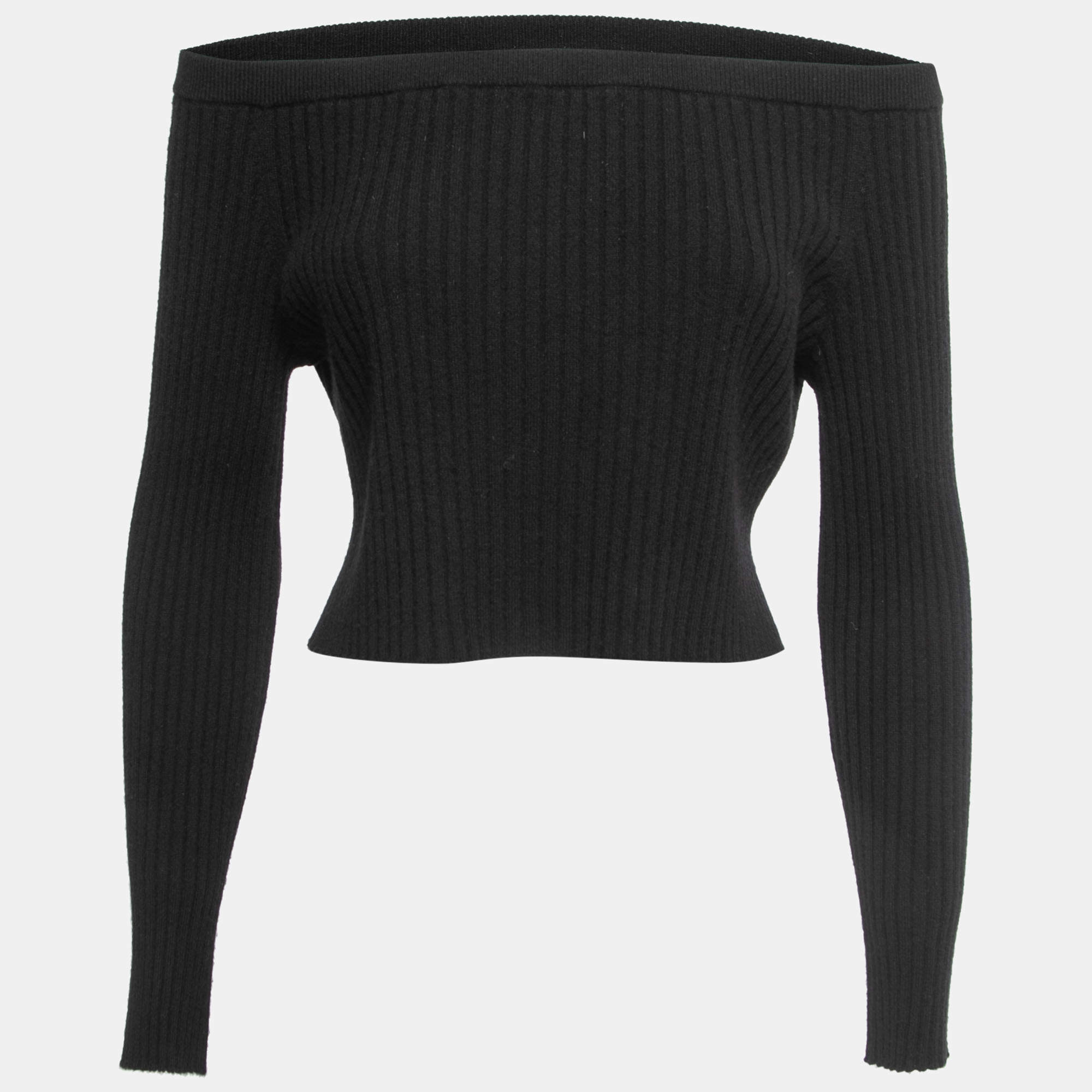 Sablyn Black Cashmere Off-Shoulder Cropped Sweater Top XS