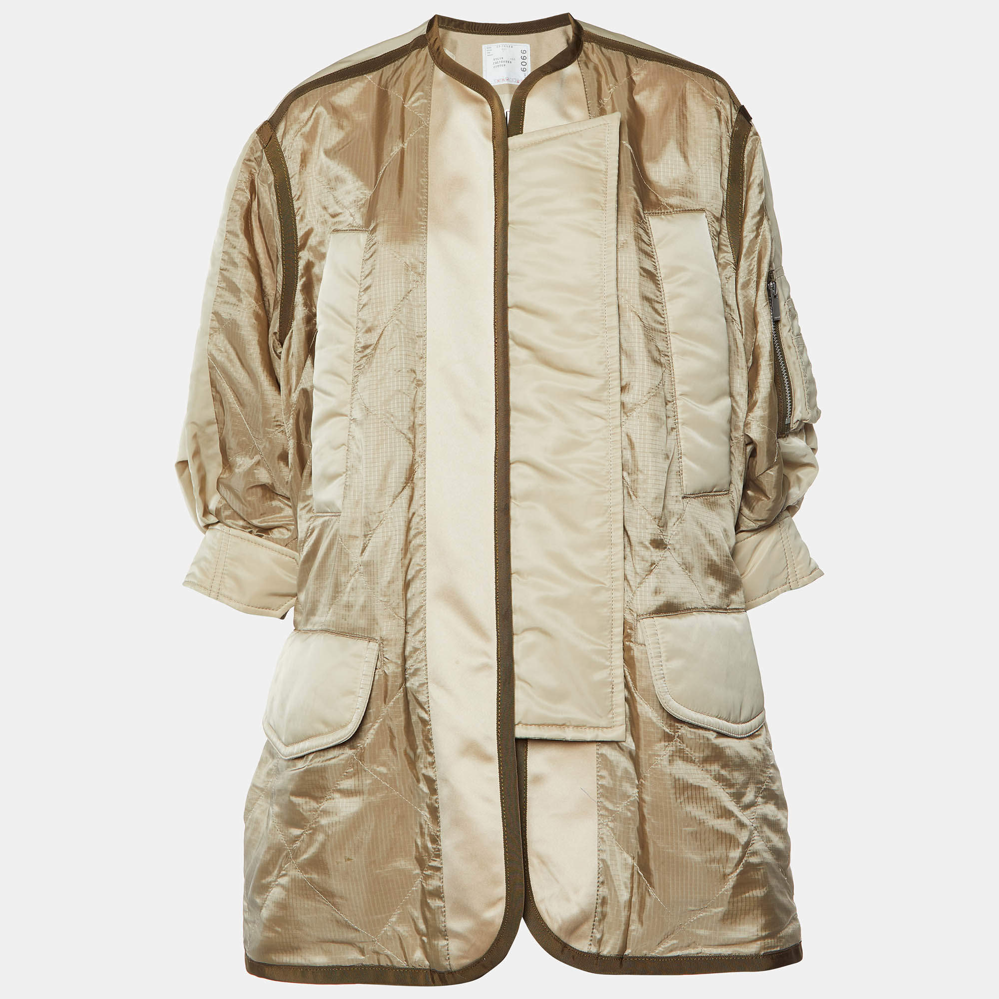 Sacai Beige Quilted Ripstop Oversized Coat S