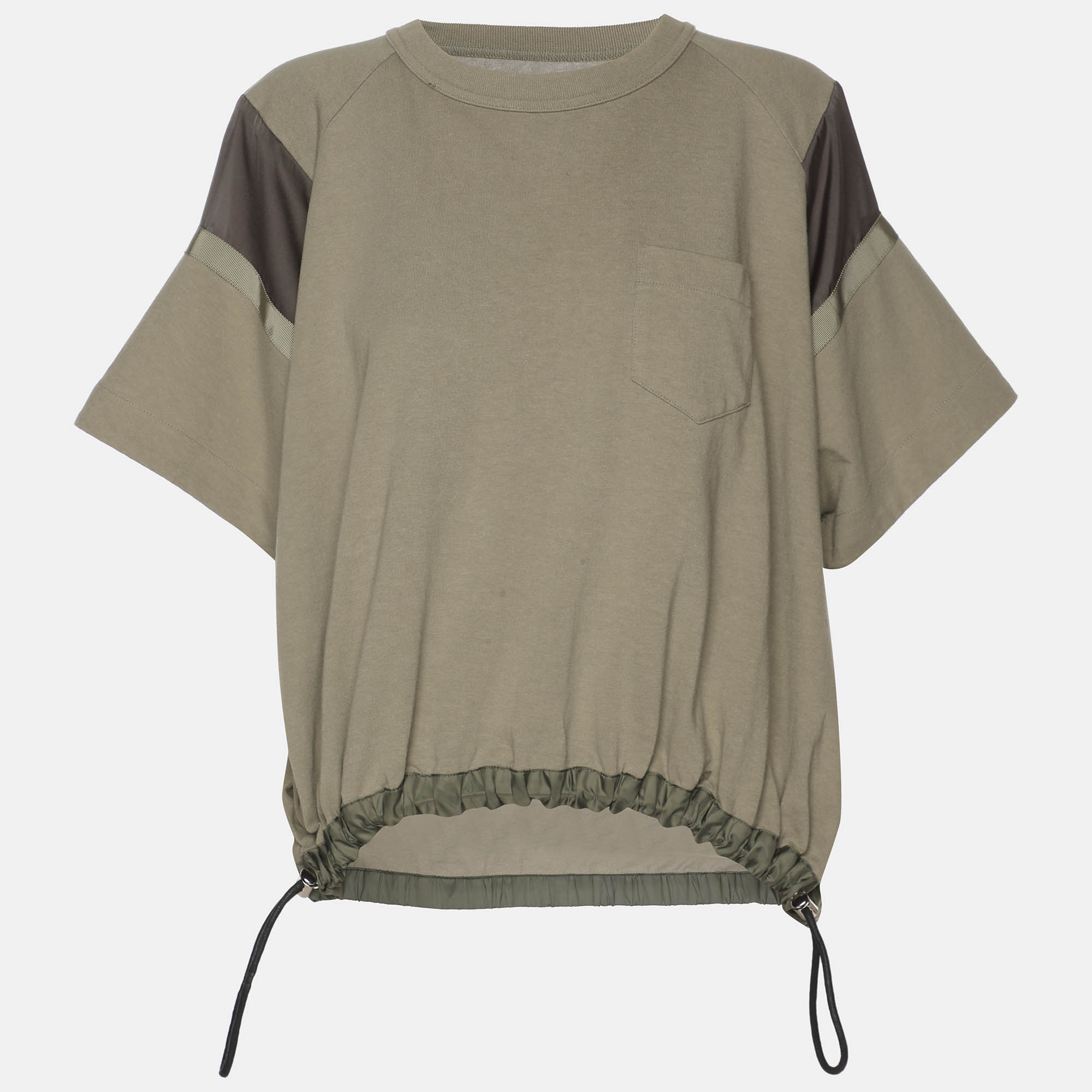 Pre Owned Sacai Green Jersey Drawstring Tops S