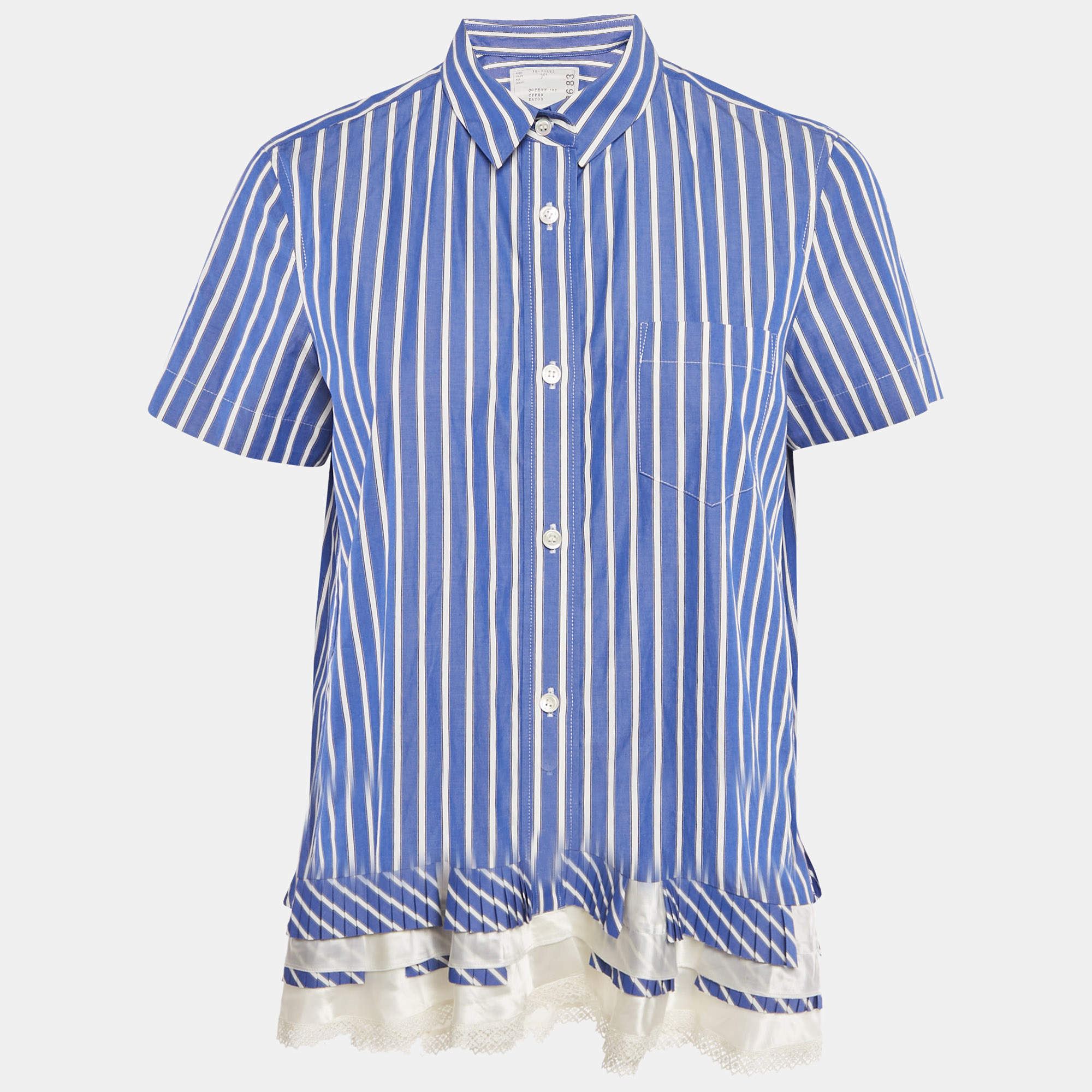 Pre Owned بلوزة ساكاي قطن مخطط أزرق واسعة مقاس متوسط