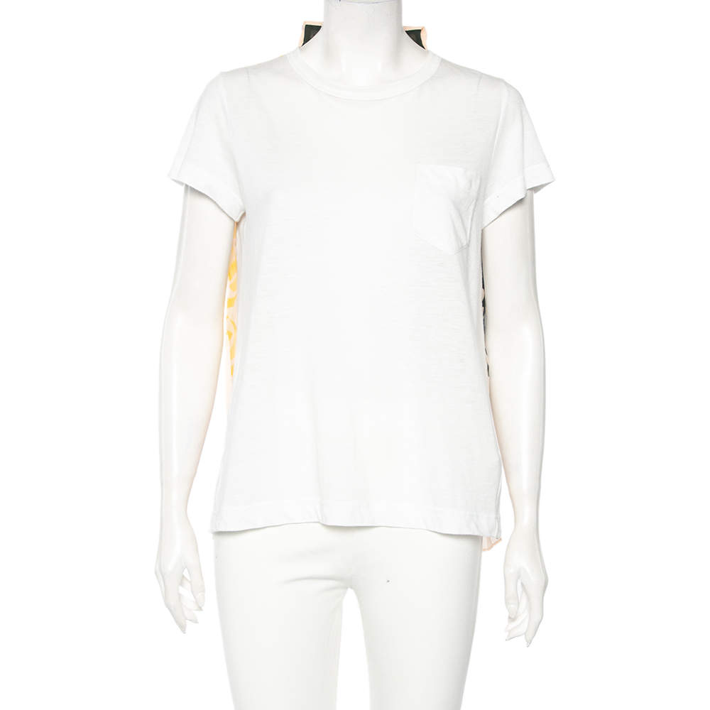 Sacai Multicolored Printed Back Chiffon & Linen Tunic T-Shirt S 