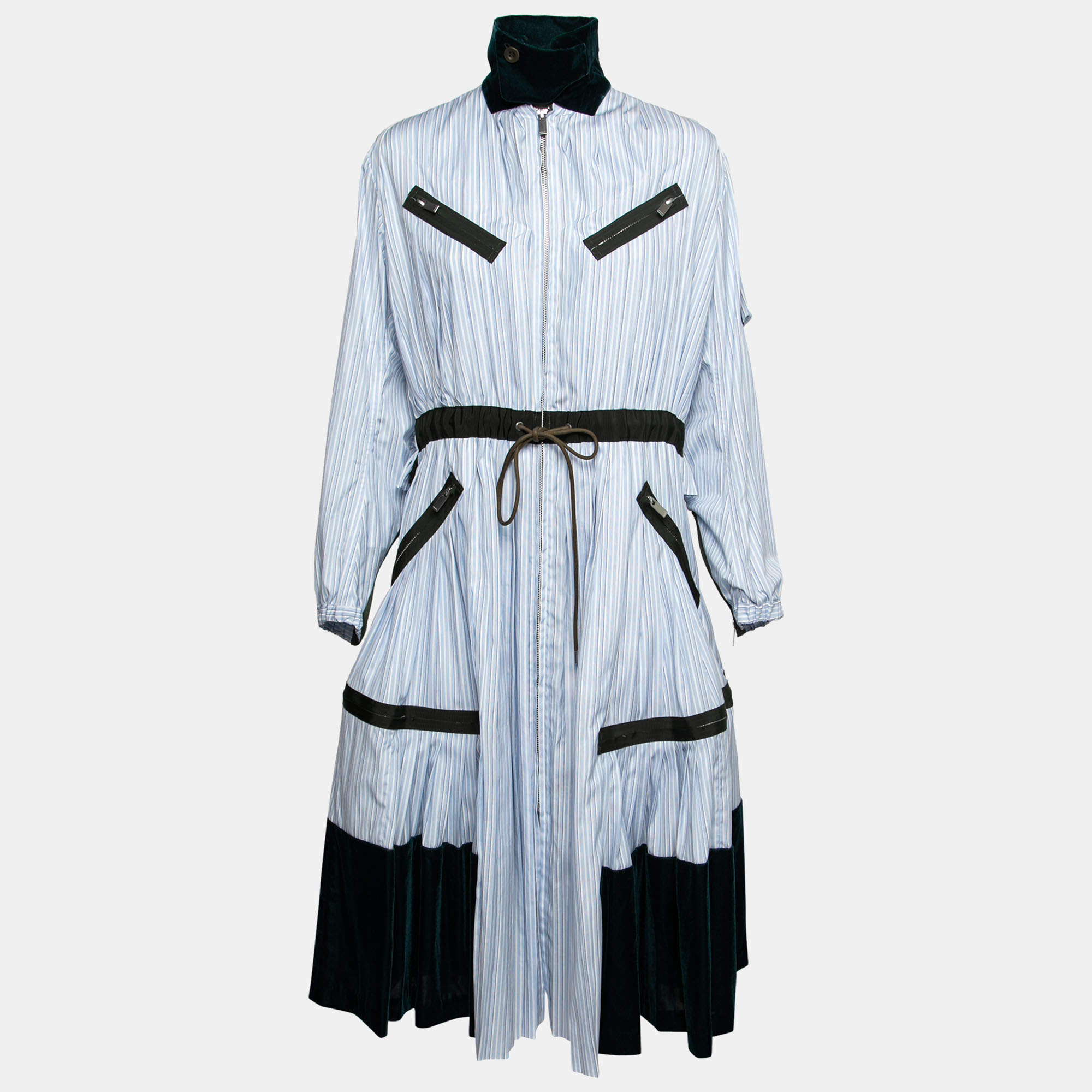 Sacai Blue Striped Cotton Zip-Detail Shirt Dress S Sacai | TLC