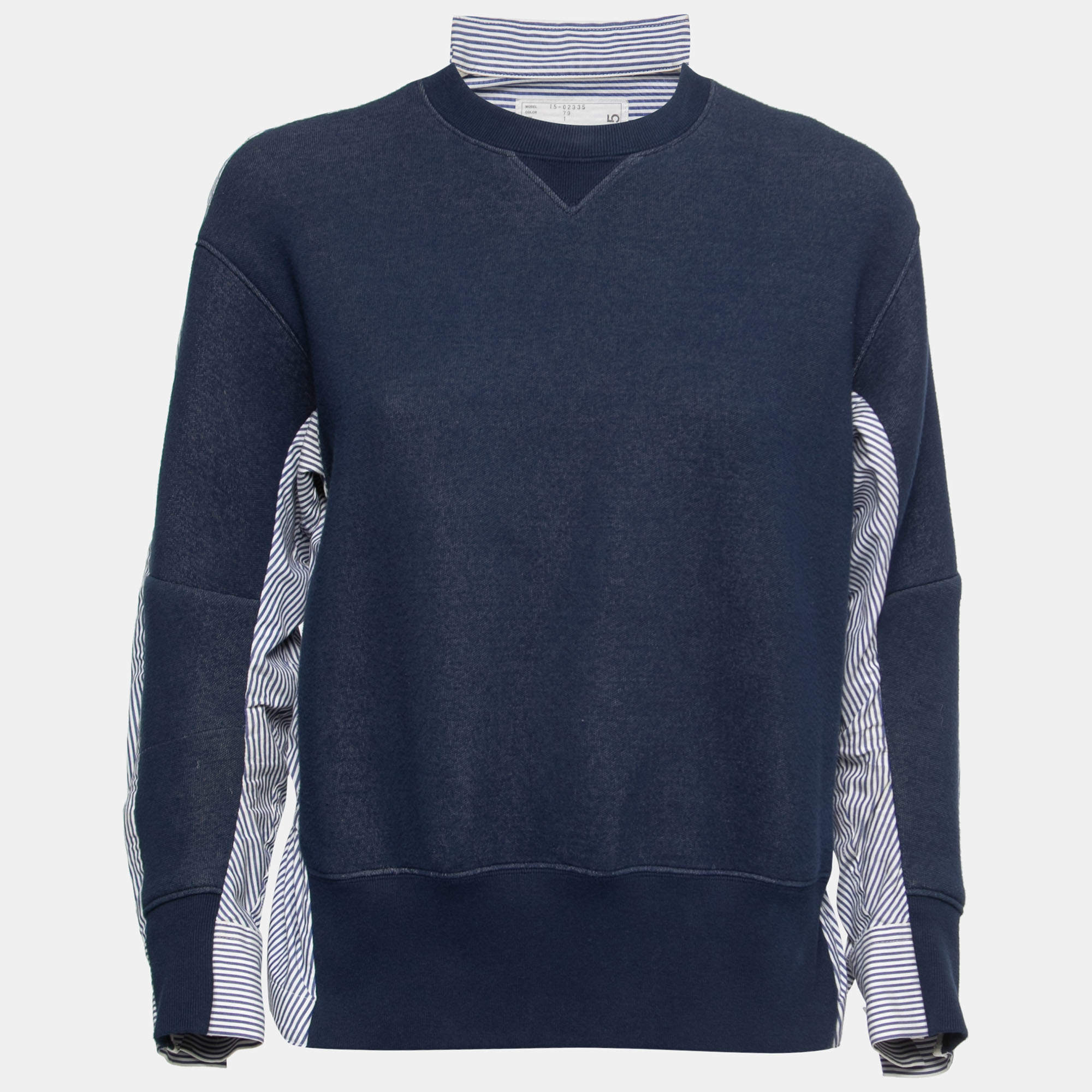 Sacai Navy Blue Knit & Striped Cotton Poplin Back Sweatshirt S