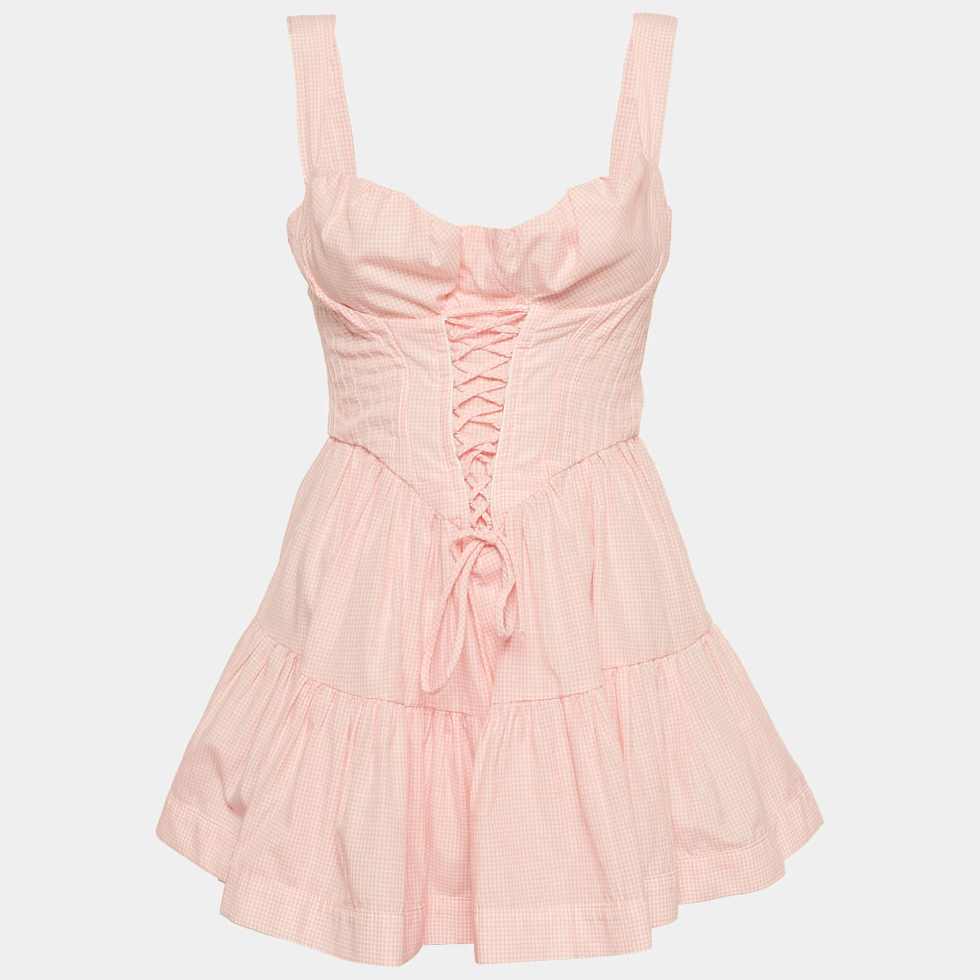 Pre Owned Sagaza Pink/White Check Cotton Matilda Mini Dress M