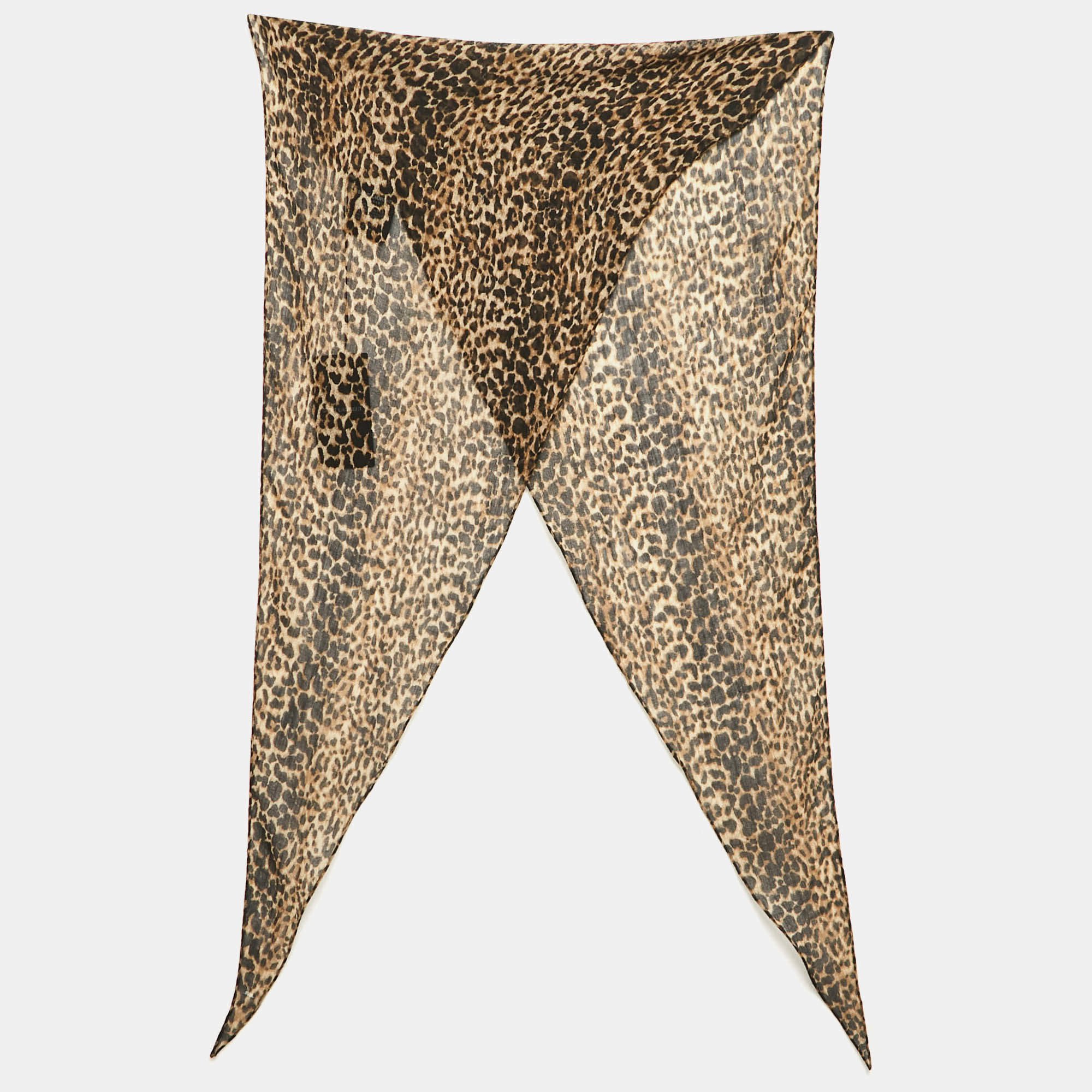 Saint Laurent Brown Leopard Print Wool Losange Scarf