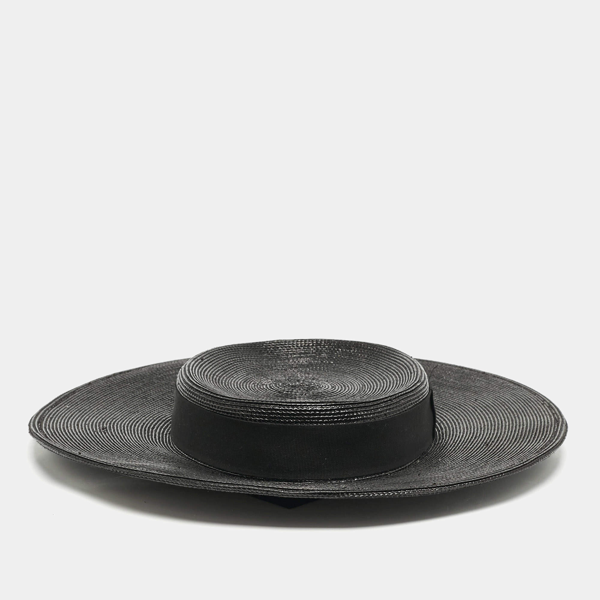 Saint Laurent Paris Black Straw Chapeau Grand Canotier Hat M