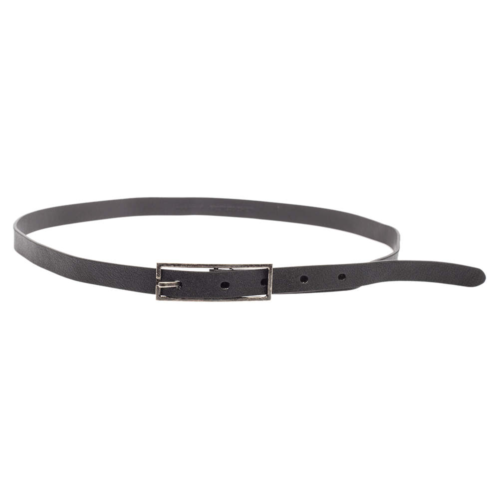 Pre Owned Saint Laurent Black Leather Slim Buckle Belt 85CM